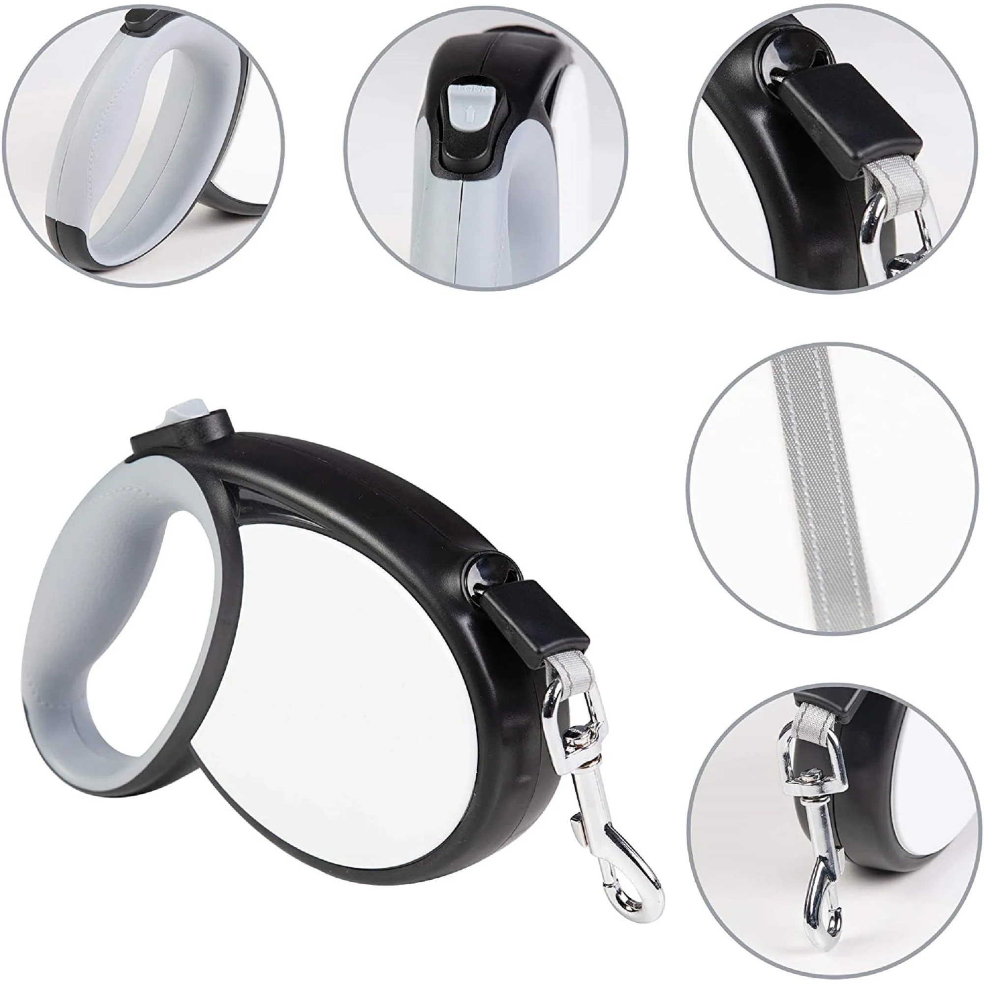 KARMAS PRODUCT Retractable Pet Leash Heavy Duty Traction Dog Rope,360° Dog Walking Leash,16ft Strong Reflective Nylon Tape with Anti-Slip Handle,1-Button Control,Black