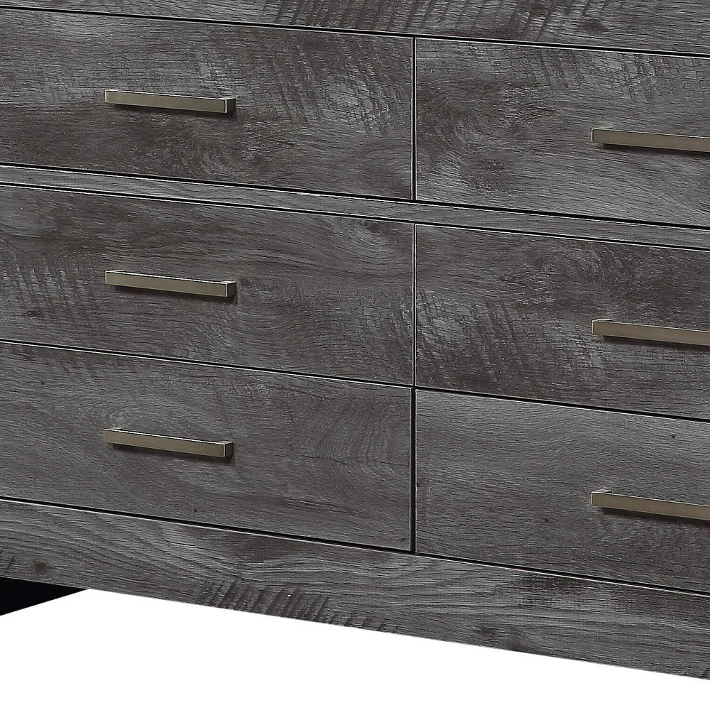 HomeRoots 486001 34 x 57 x 16 in. Gray Oak Solid Wood Six Drawers Double Dresser