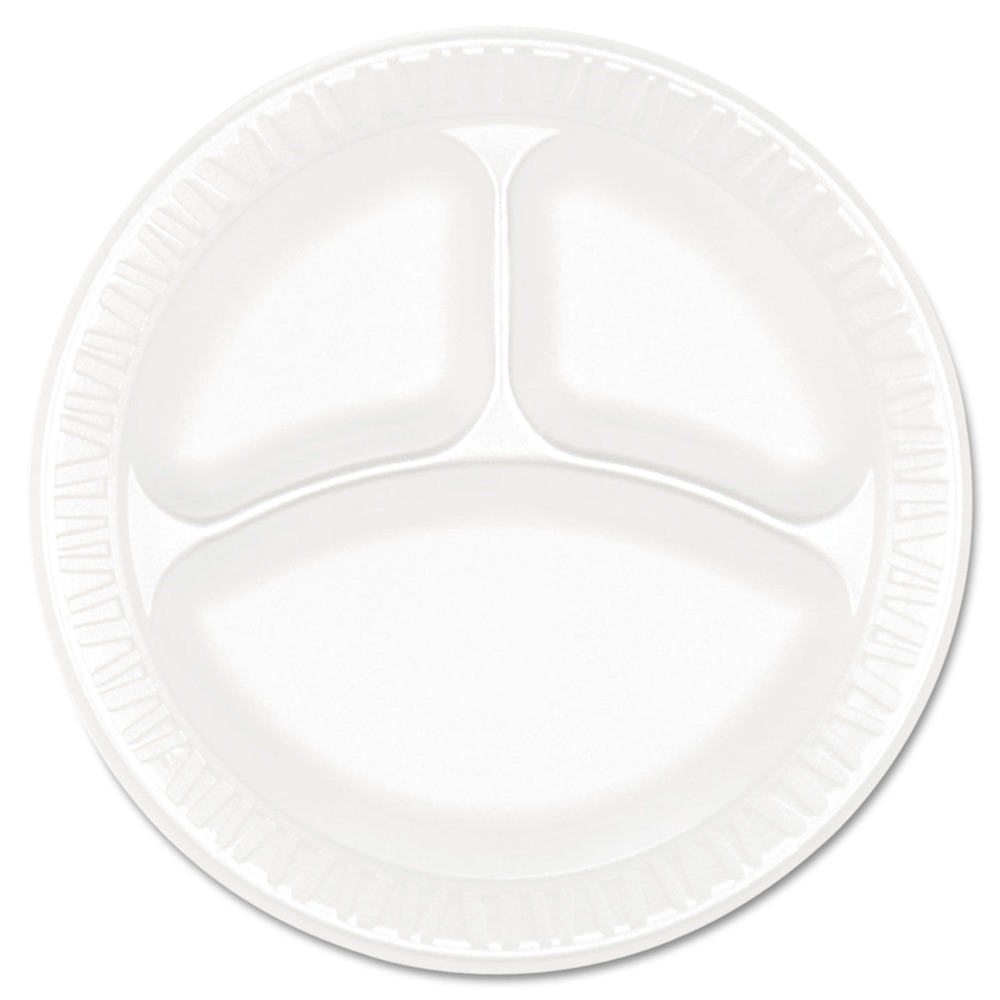 Dart 9CPWCR 9 in. Diameter 3-Compartment Concorde Foam Plate - White (125/Pack, 4 Packs/Carton)