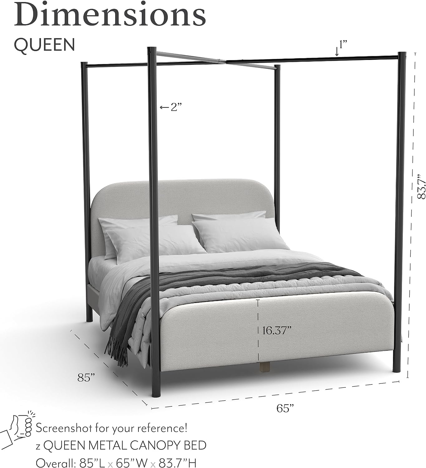Isla Canopy Platform Bed Frame – Modern Queen Bed With Upholstered Headboard And Footboard, Metal Crisscross Canopy Design – Full Wooden Slats, No Box Spring Required