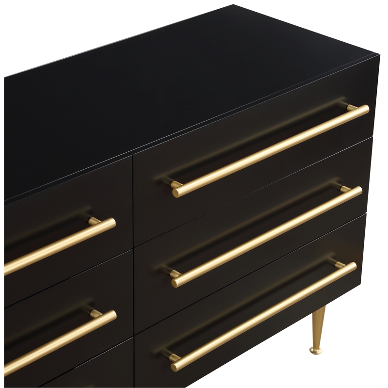 Meridian Furniture Marisol Black Dresser with Gold Metal Legs and Handle