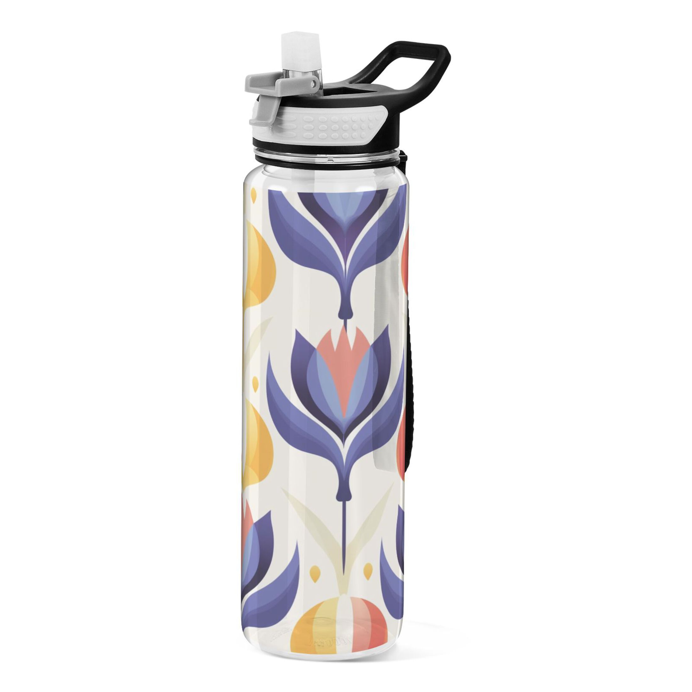 Abstract Flower 32oz Sports Water Bottles Leakproof Tritan Bottle with Straw BPA Free Clear Bottle for Fitness Gym Outdoor Cycling