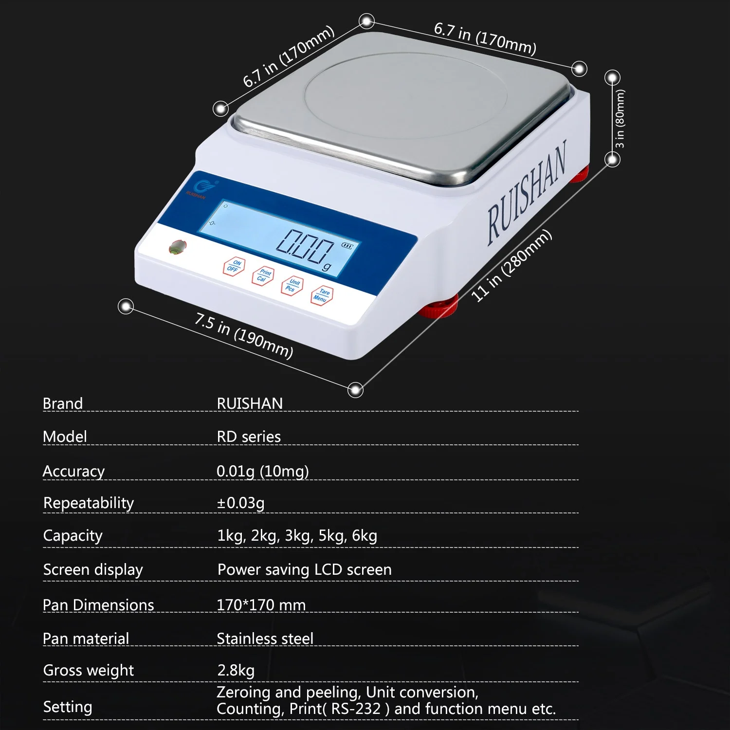 RUISHAN 6kg Digital Precision Analytical Balance Scale .01g High Precision Electronic Balance Jewelry Scale Scientific Scale Laboratory Scale Balance Accurate Weighing Industrial Scale Counting Scale