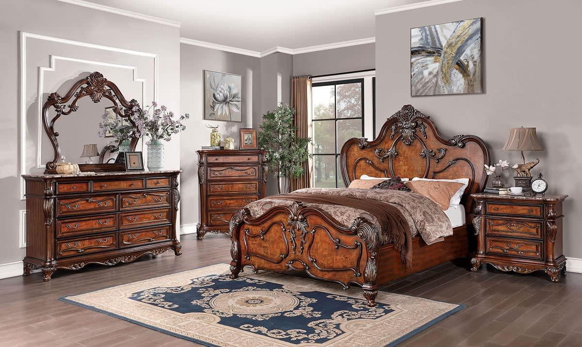 Antique Dark Oak Solid Wood King Bedroom Set 6pcs FOA CM7183 Rosewood