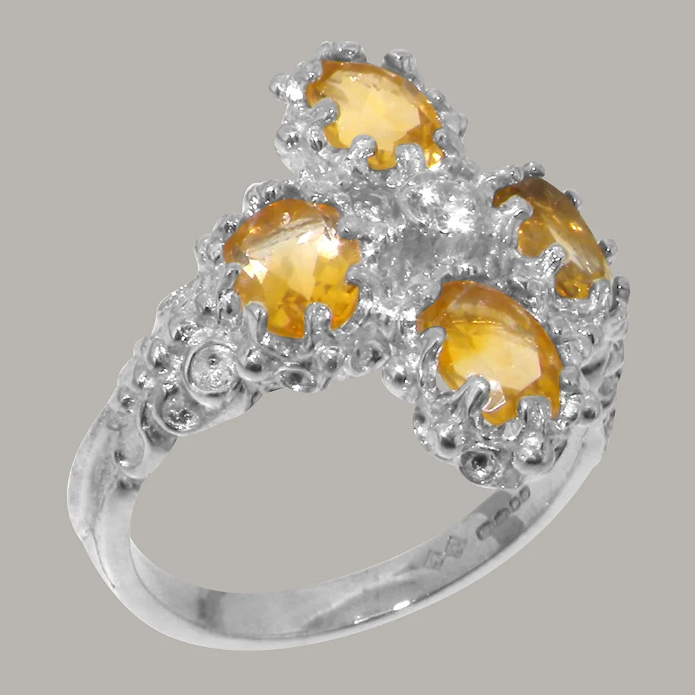 LBG British Made 18k White Gold Cubic Zirconia & Citrine Womens Engagement Ring - 33 size options - Size 6.25