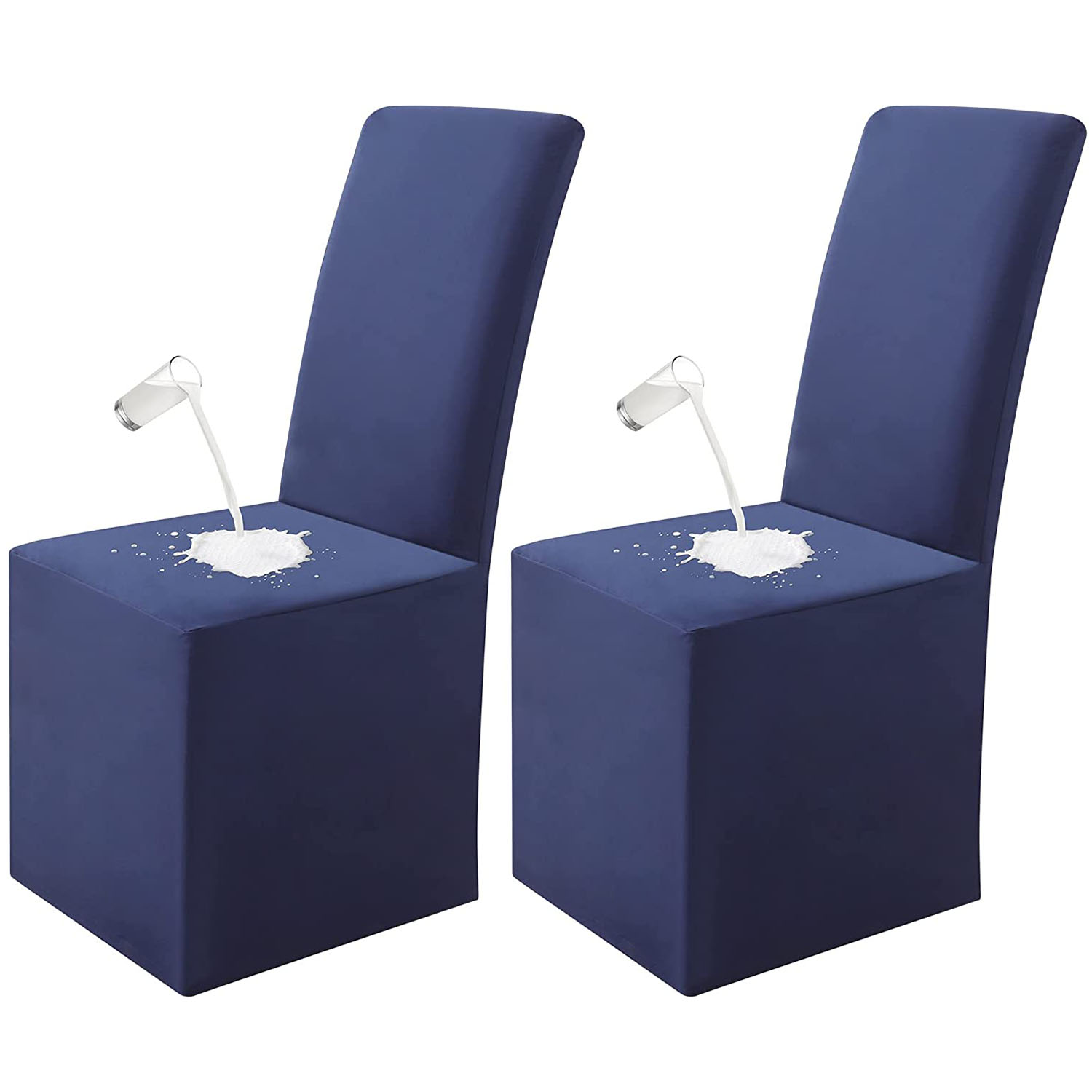 Waterproof Long Dining Chair Covers, Soft Stretch Dining Chair Slipcovers, Full Length Fit High Back Chair Covers for Dining Room Set of 2