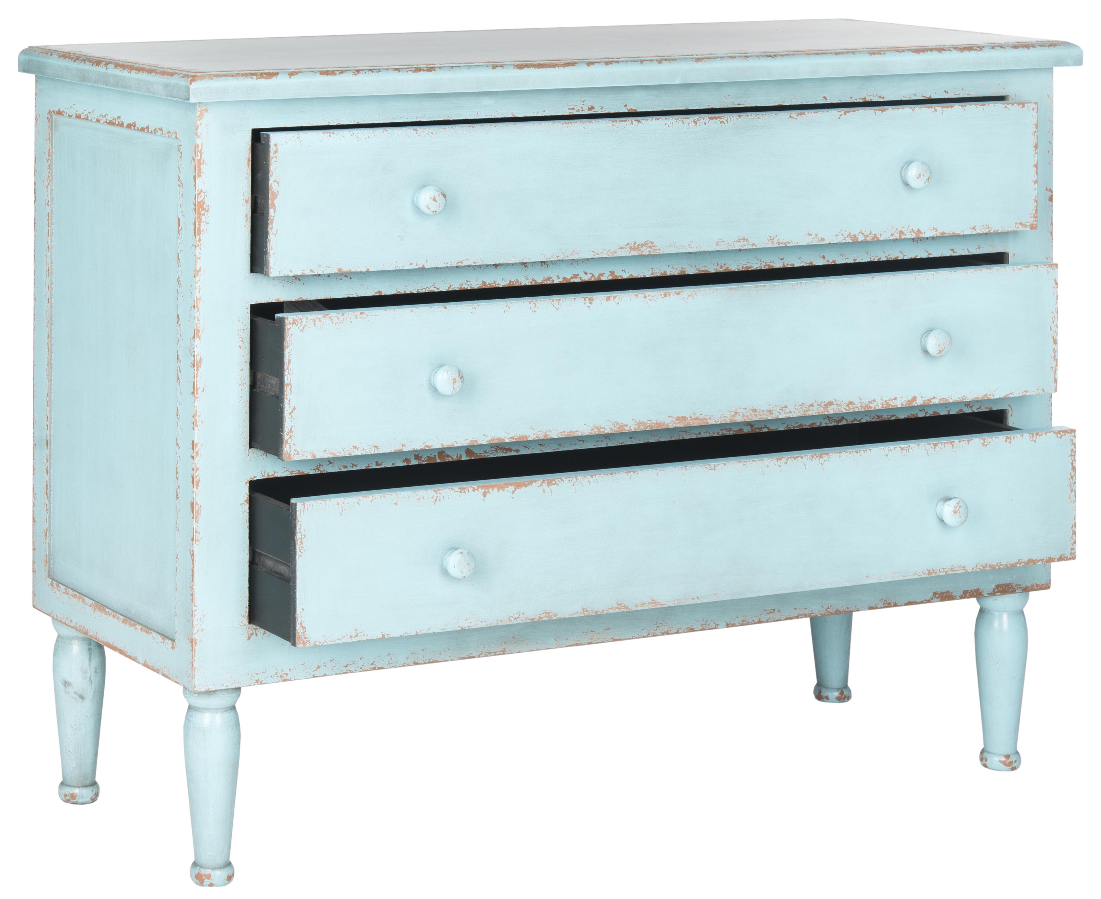 SAFAVIEH Talbet Bohemian Nautical Storage Chest with 3 Drawers, Distressed Blue