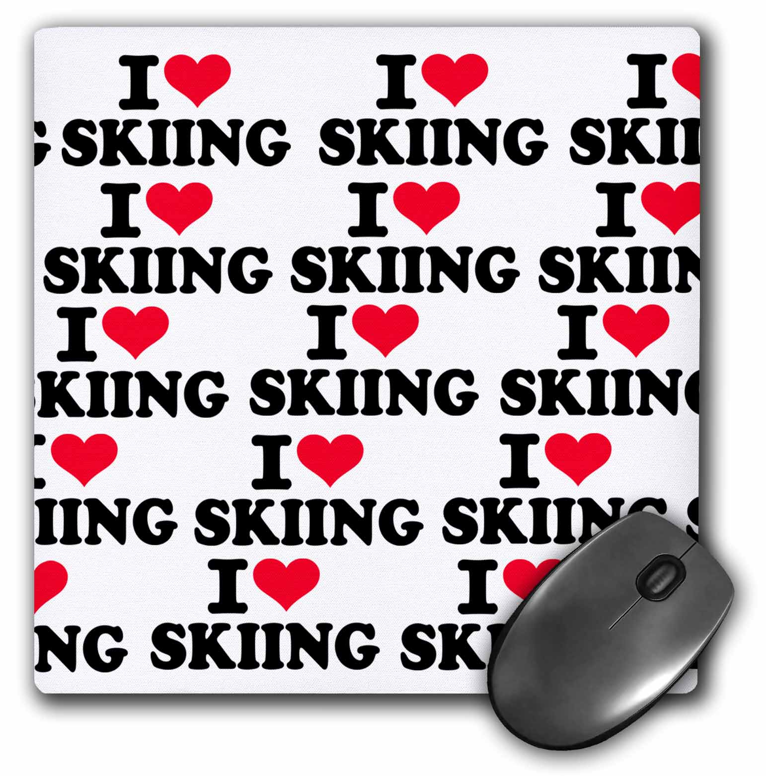 3dRose I love skiing, Mouse Pad, 8 by 8 inches