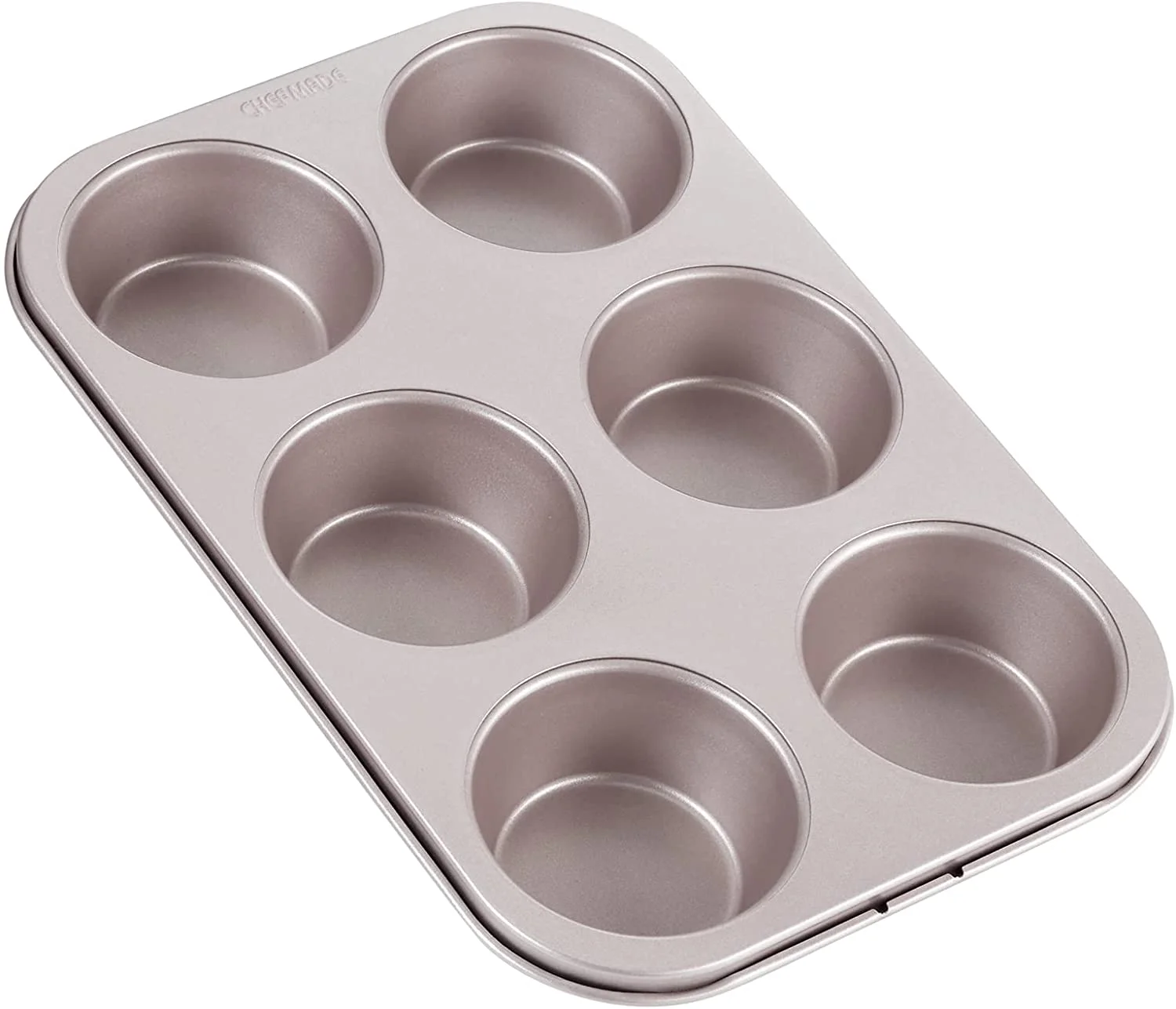 CHEFMADE Muffin Cake Pan, 6-Cavity Non-Stick Cupcake Pan Bakeware for Oven Baking (Champagne Gold)