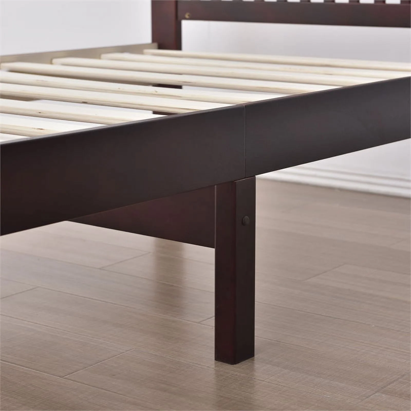 Home Square 2-Piece Set with Pine Twin Bed and 2-Drawer Armoire in Mahogany