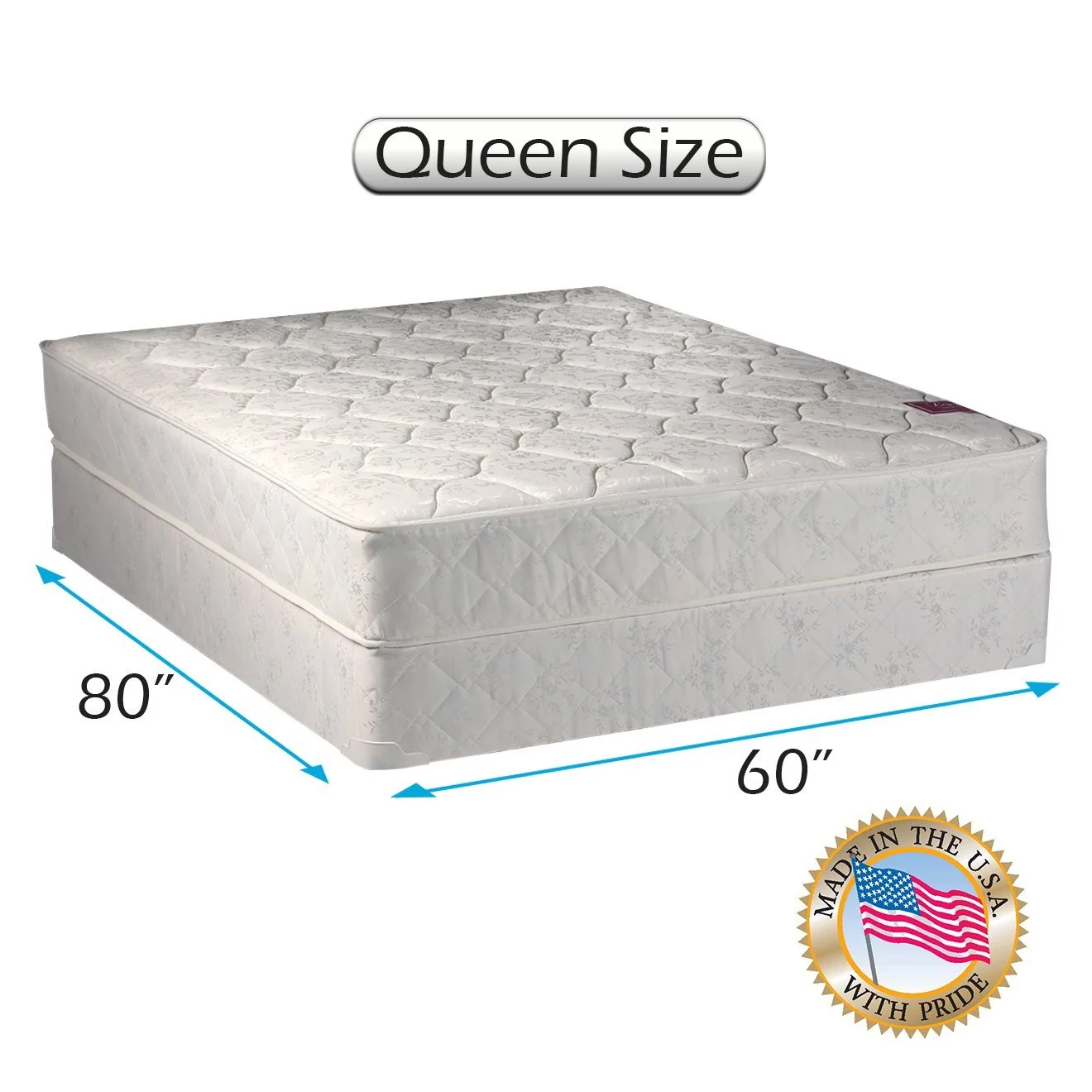 DS USA Legacy Single-Sided Medium Firm Queen Size Mattress Set with Metal Bed Frame - Spine Support, Orthopedic, Longlasting Comfort and None Flip by Dream Solutions USA