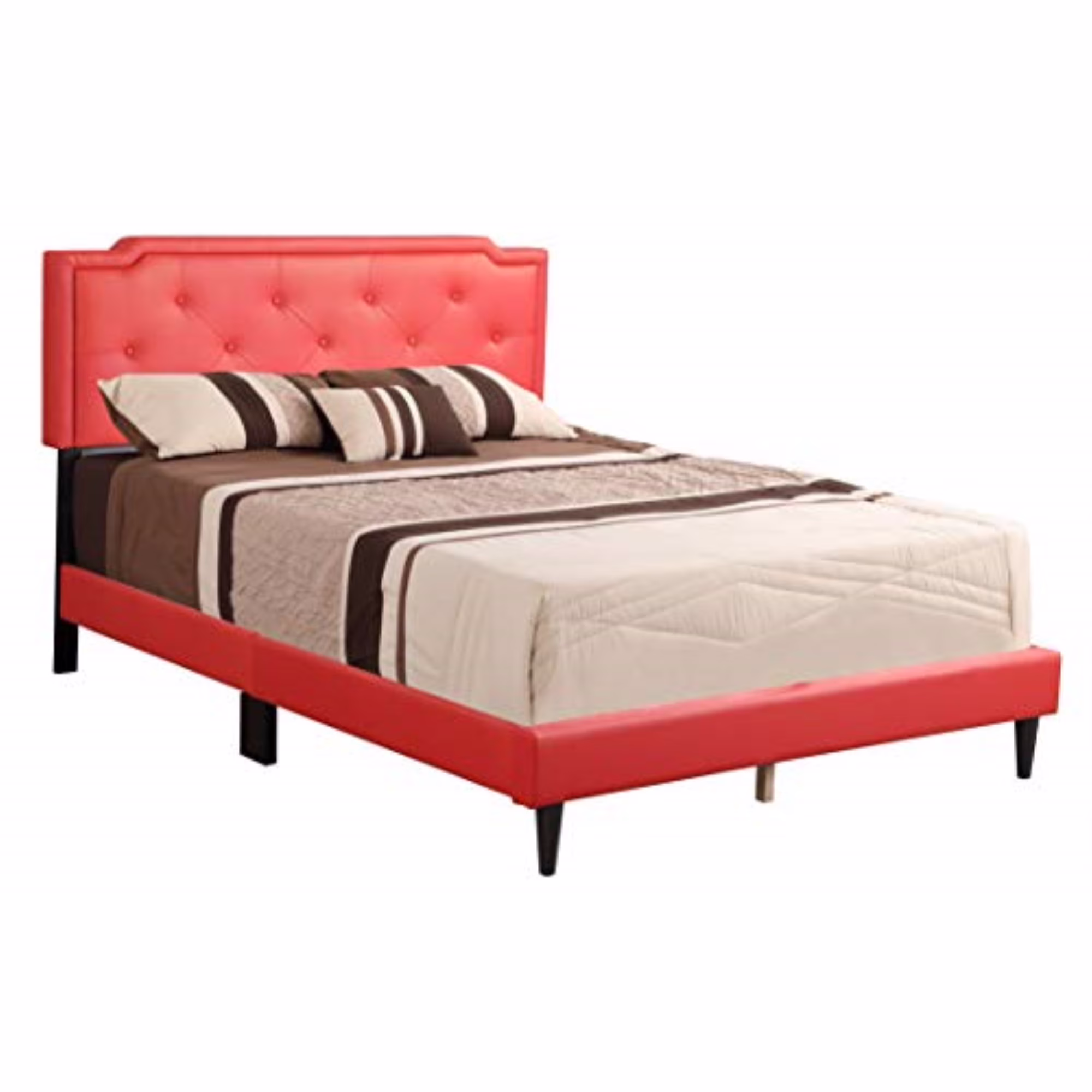 Glory Furniture Starlight Collection G1117-QB-UP Queen Size Bed with Tufted Headboard and Support Slats and Legs in Red Faux Leather