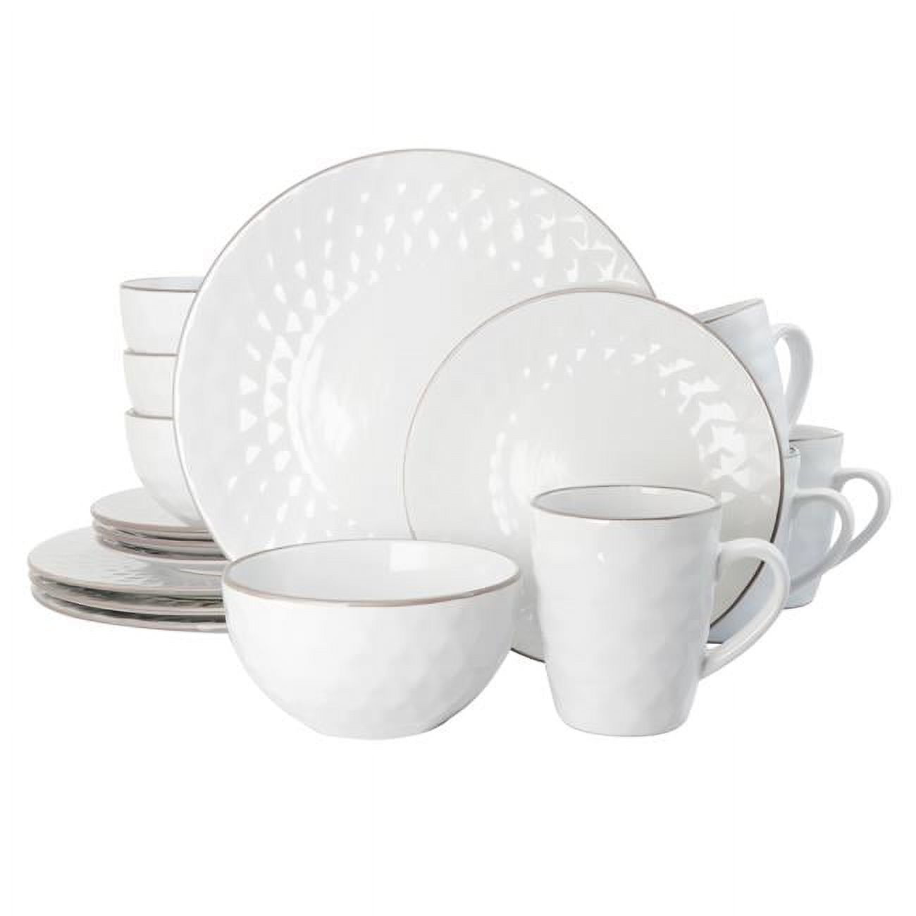 Luxurious Medici Pearl Dinnerware Set in Slate & Stone Pearl with Setting for 4 - 16 Piece