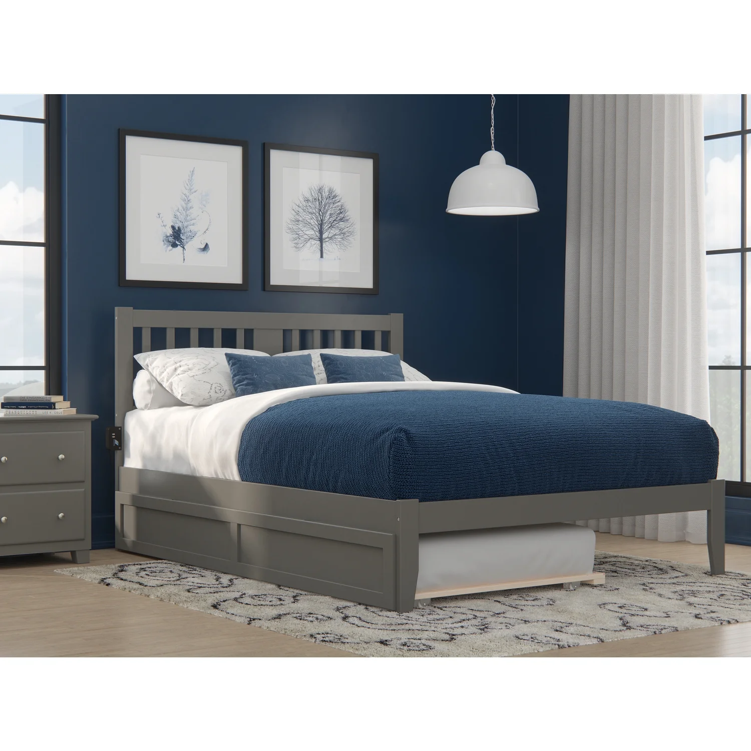 AFI Tahoe Queen Wood Spindle Bed and Trundle with USB Charger in Gray
