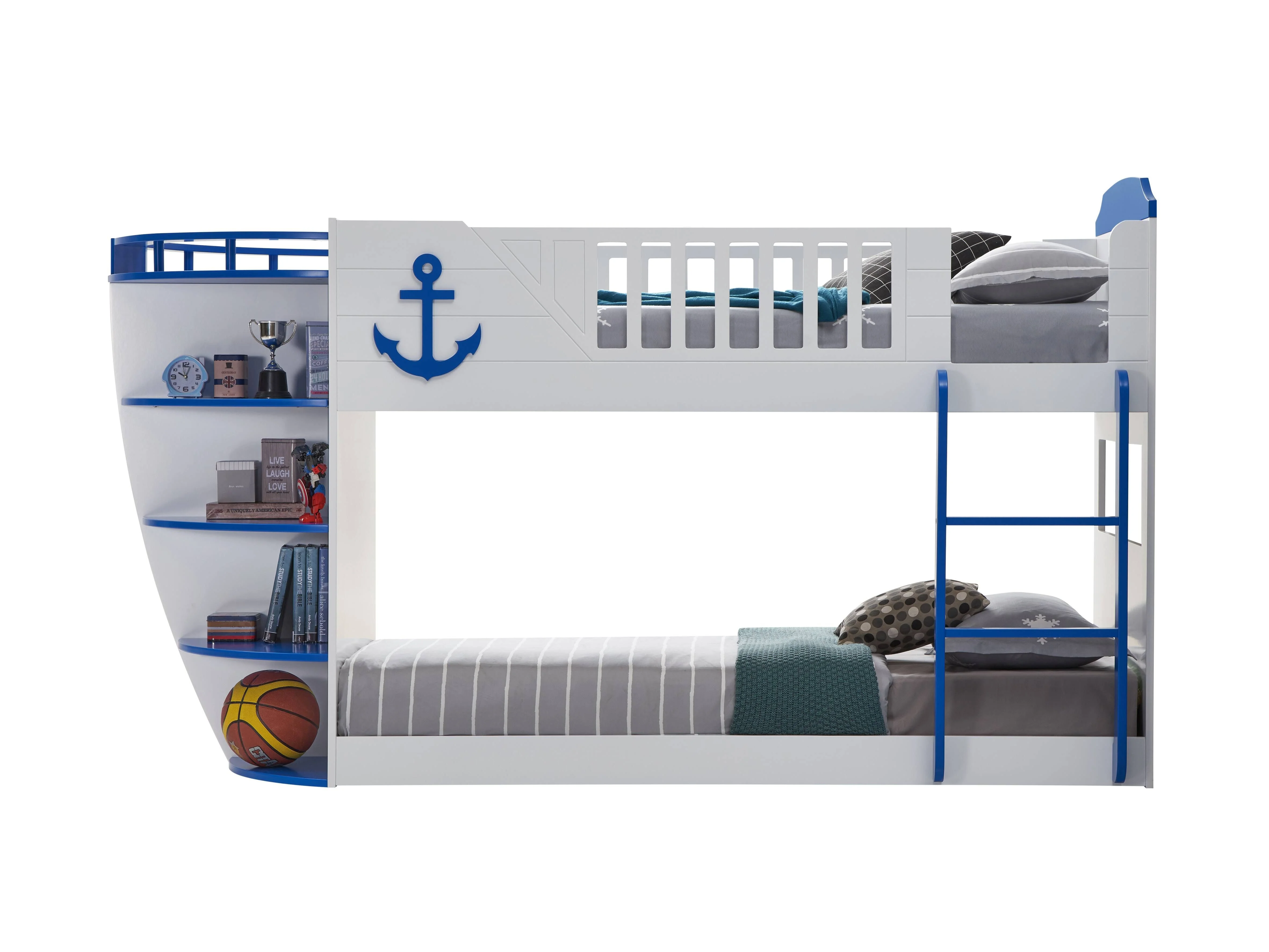 ACME Neptune Storage Twin over Twin Bunk Bed in Sky Blue and White