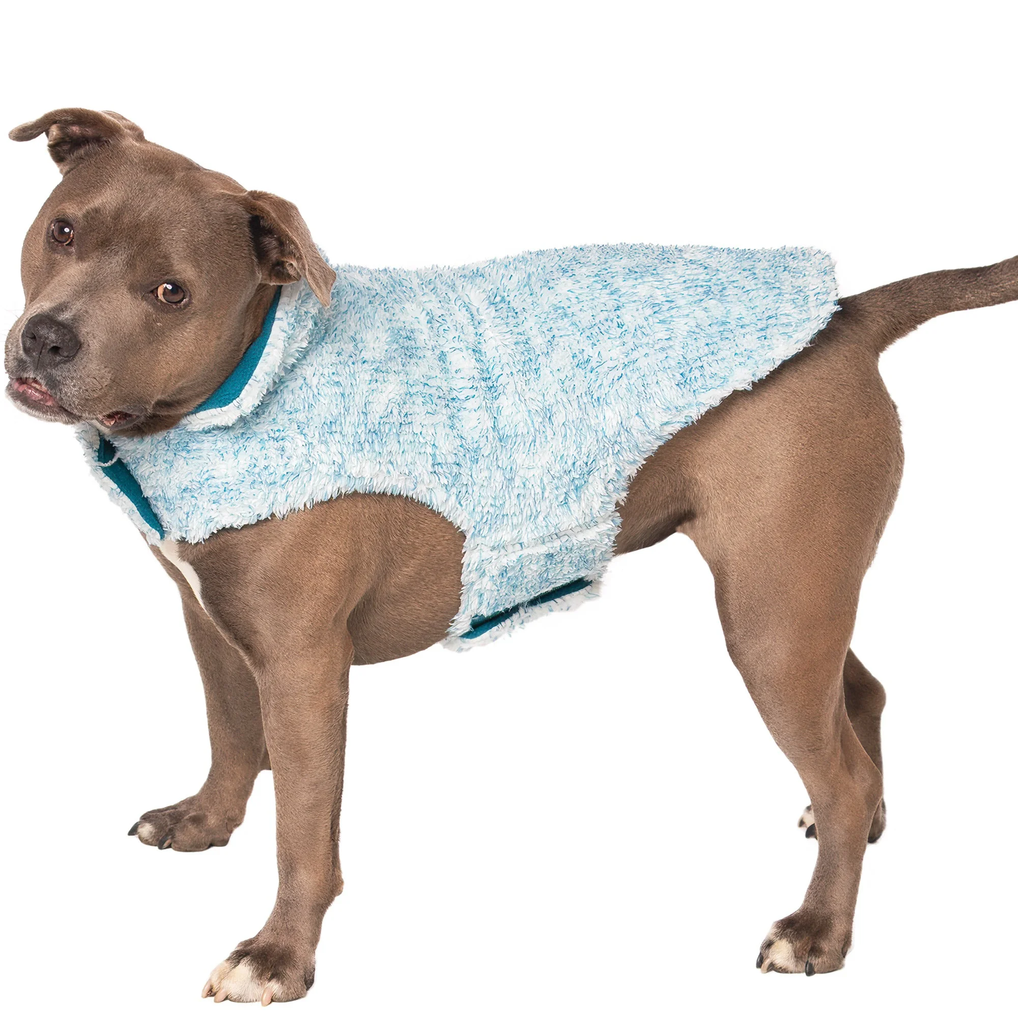 Flex-Fit Reversible Two-Tone Fur Dog Coat - Medium, Marine Blue