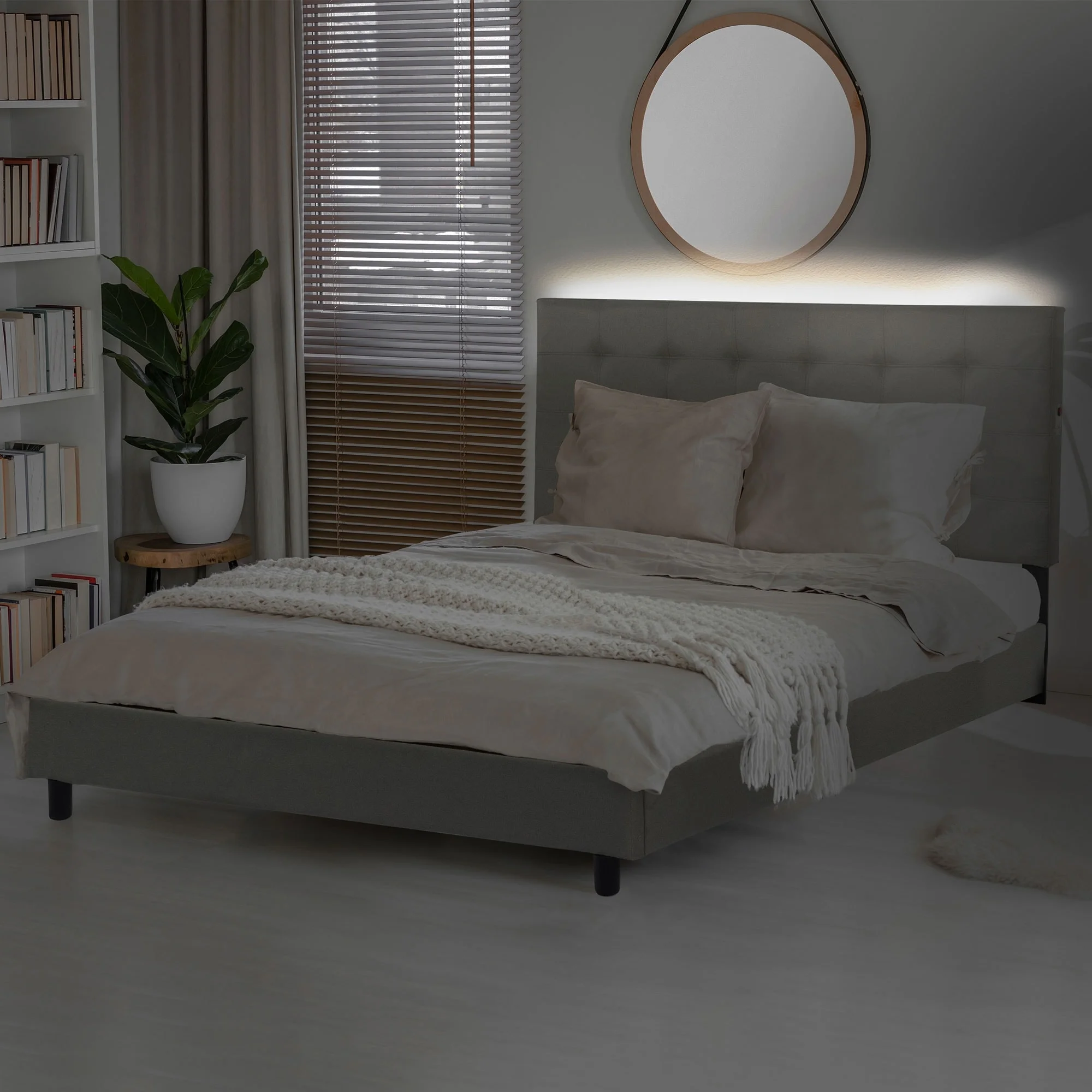 Madison Classic Wood Tufted Upholstered Bed, Queen, Blue/Black