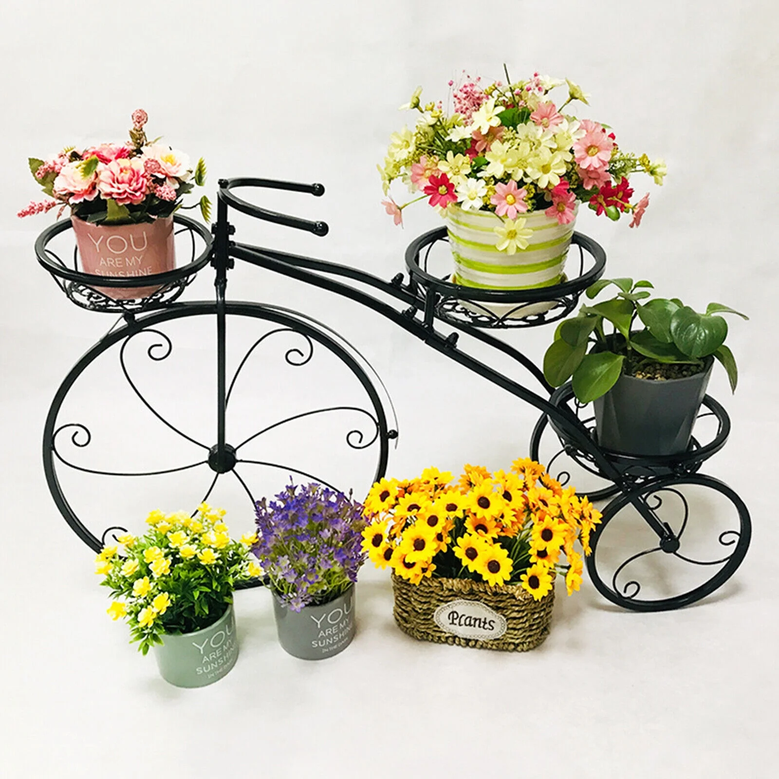 FETCOI Tricycle Plant Stand Flower 3 Pots Cart Holder Planter Rack Display Garden Patio