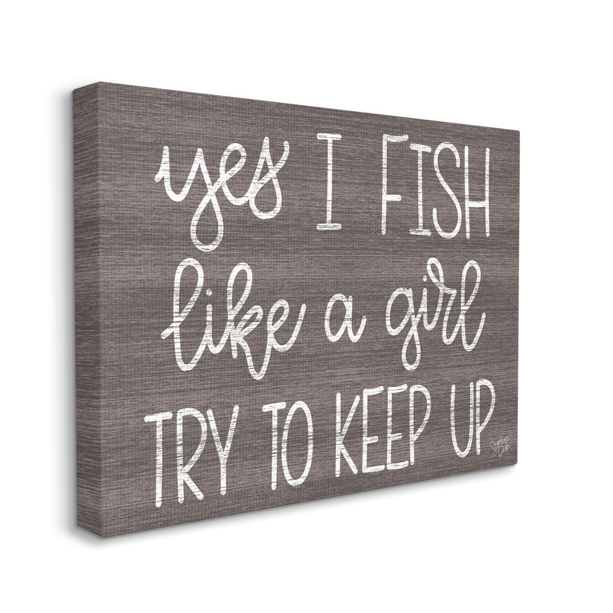 Stupell Fish Like A Girl Summer Cabin Sign Inspirational Painting Gallery Wrapped Canvas Print Wall Art