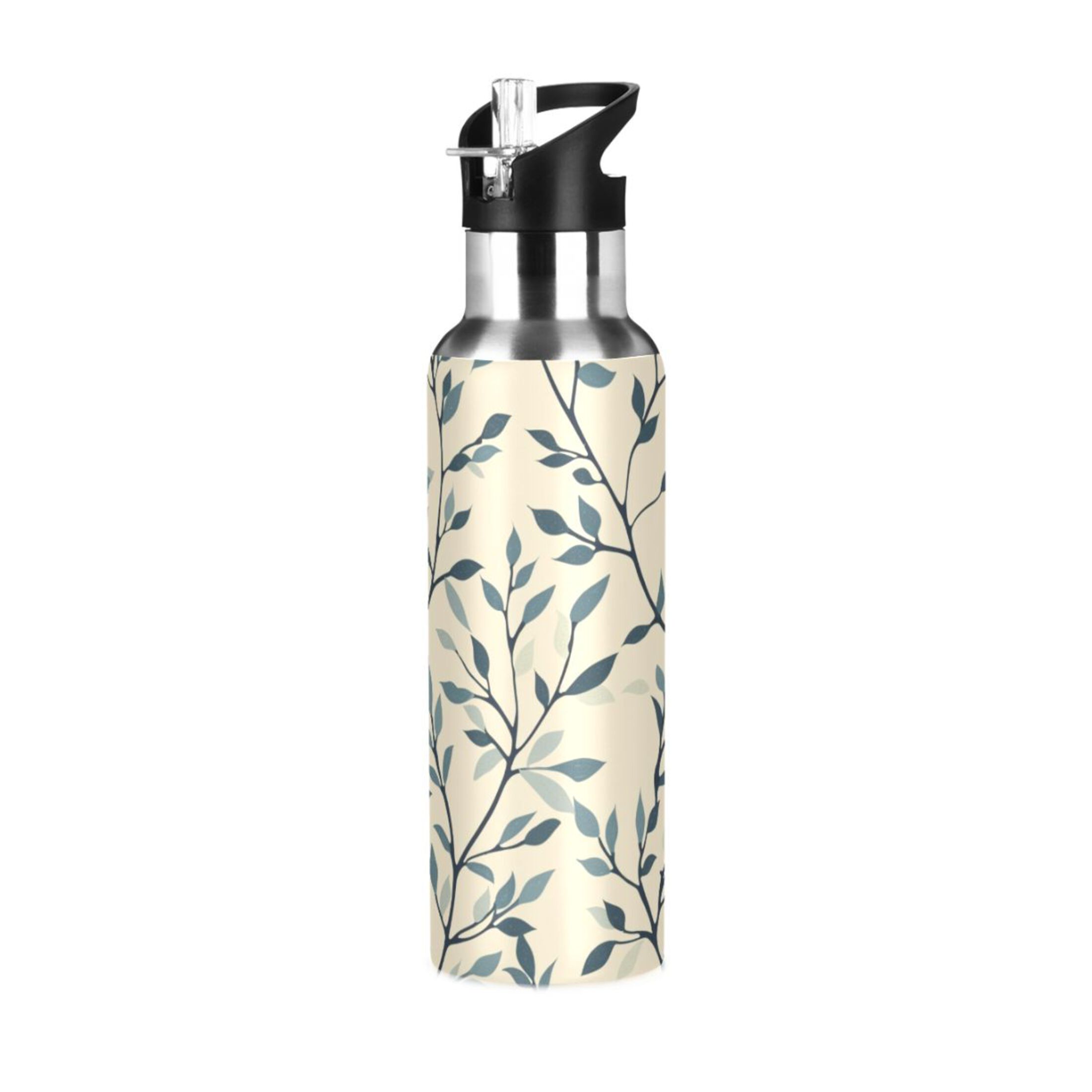 Leaf Pattern Water Bottles Insulated Thermos Kids Stainless Steel Bottle with Straw Lid Flask Leakproof for Sports Gym 20 oz