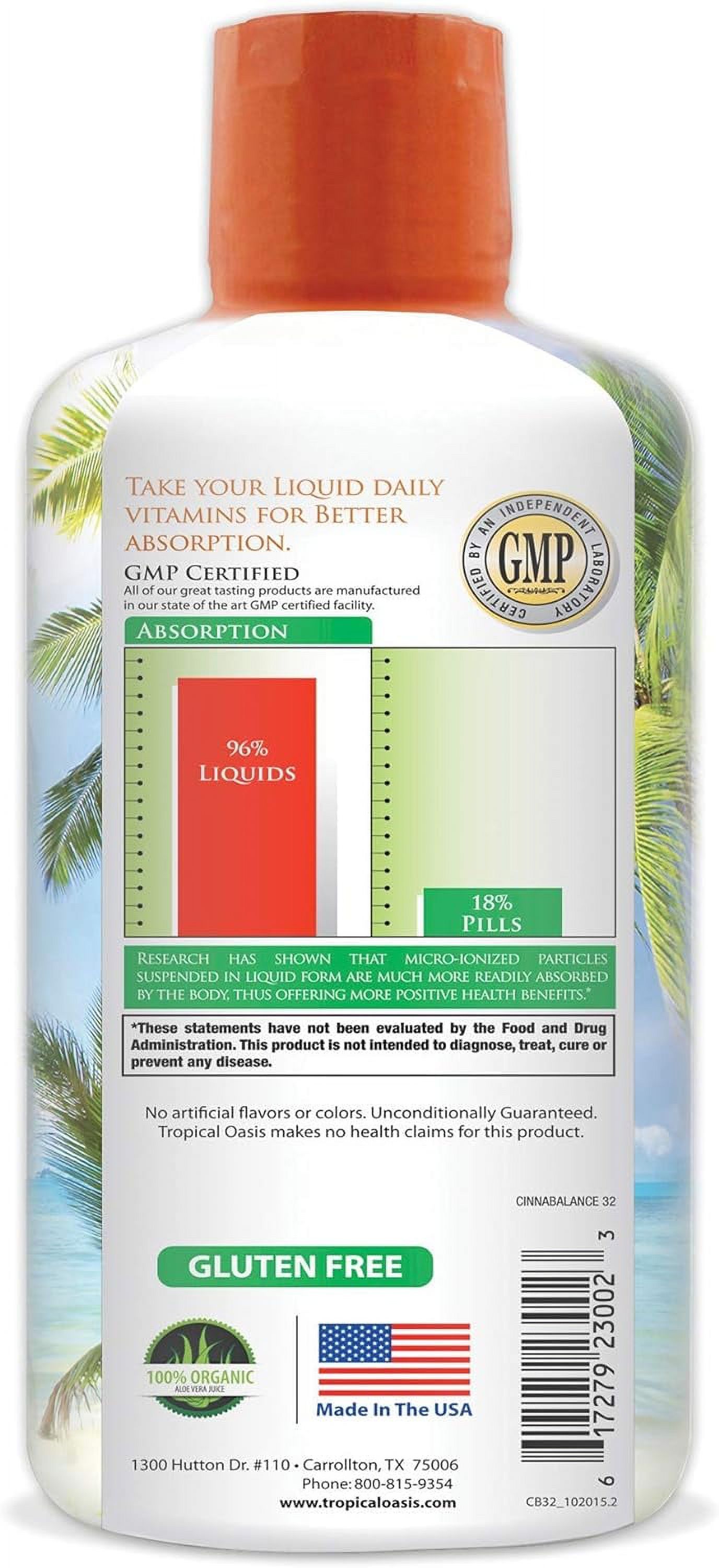 Tropical Oasis Cinnabalance –Liquid Cinnamon Supplement, Cinnamon Bark, Aloe Vera, Ginger Root, Green Tea & Antioxidants - 32