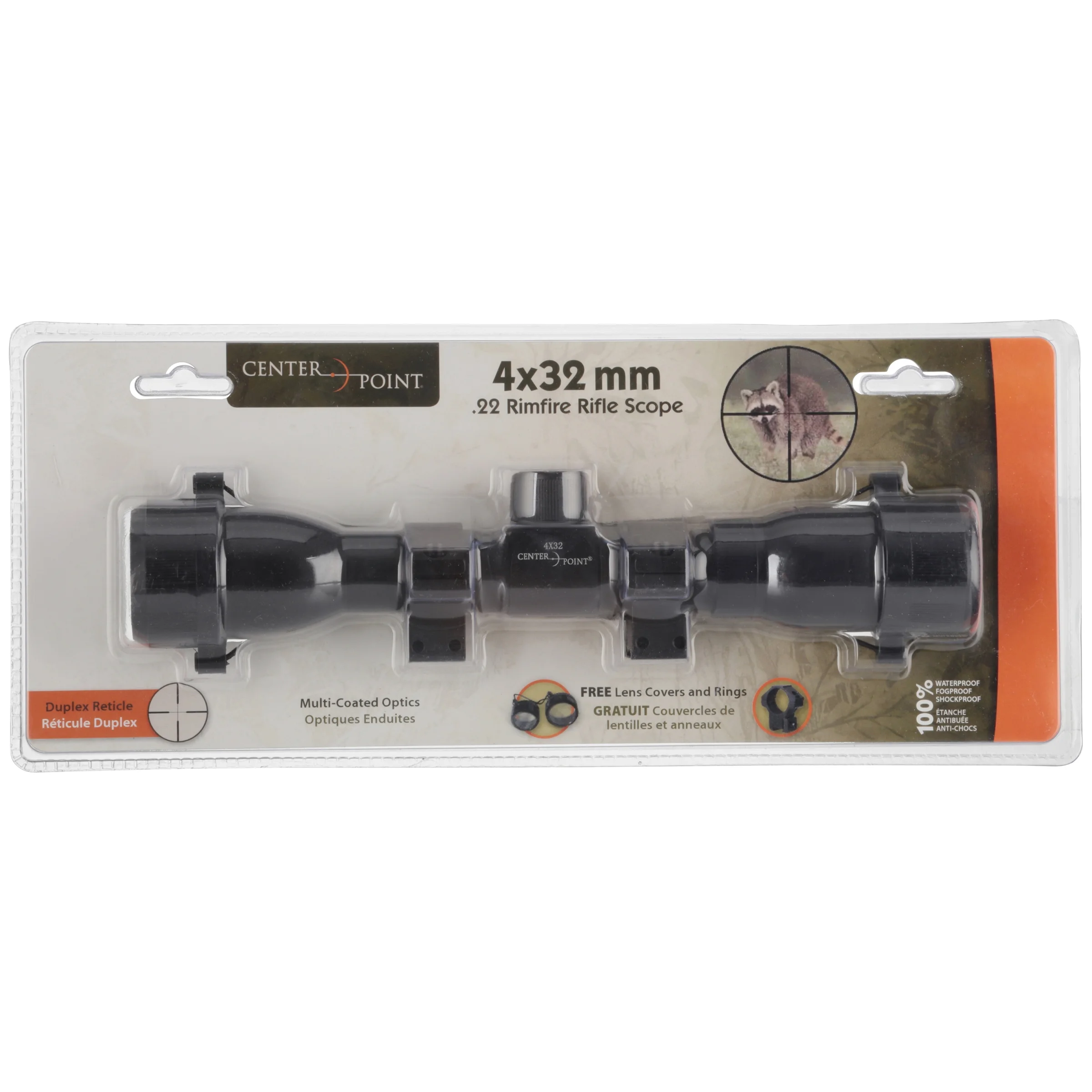 CenterPoint CP4032 Scopes 4x32mm Duplex Reticle with Lens Caps and Dovetail Rings