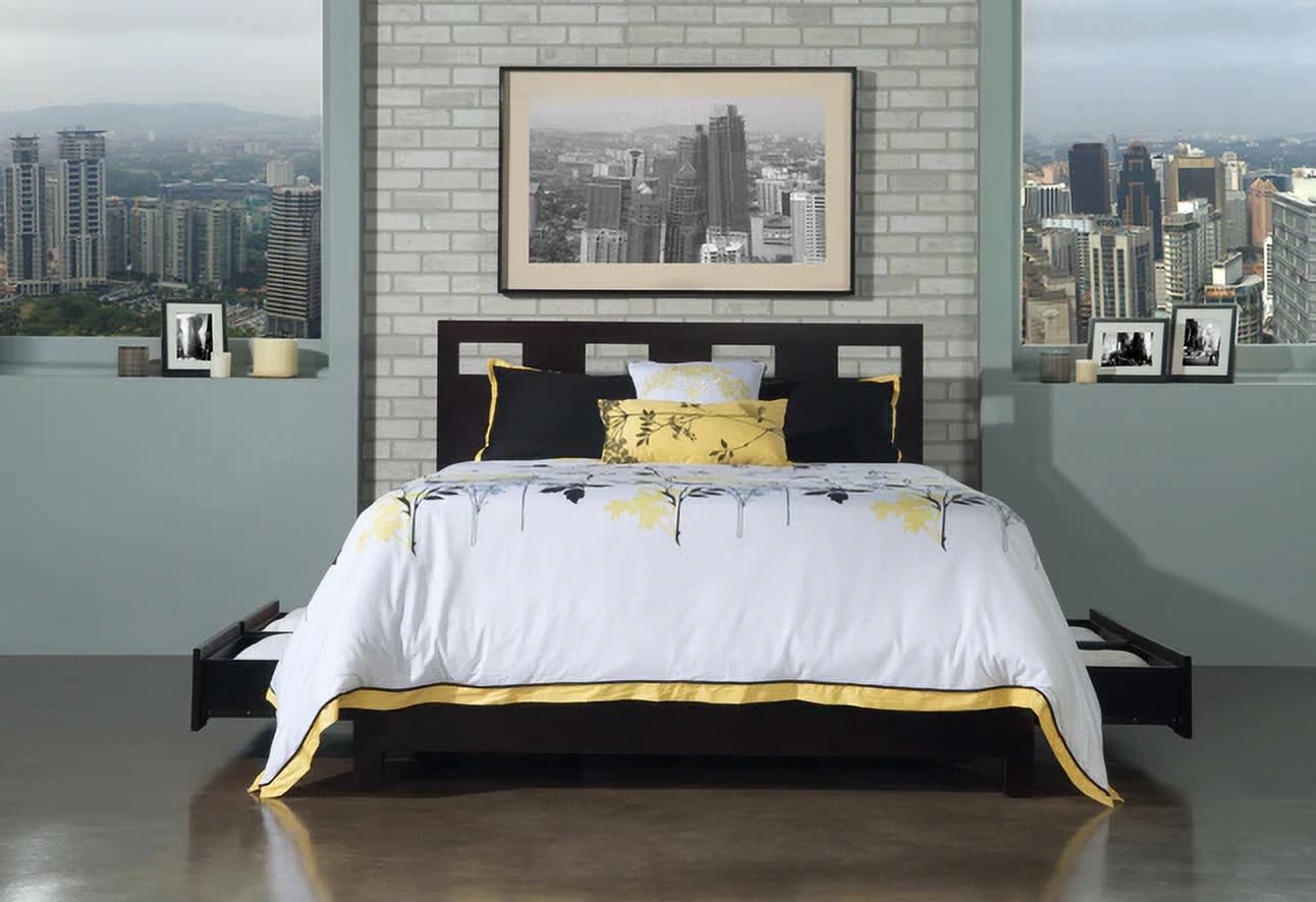 Modus Riva California King Solid Wood Panel Platform Storage Bed in Espresso