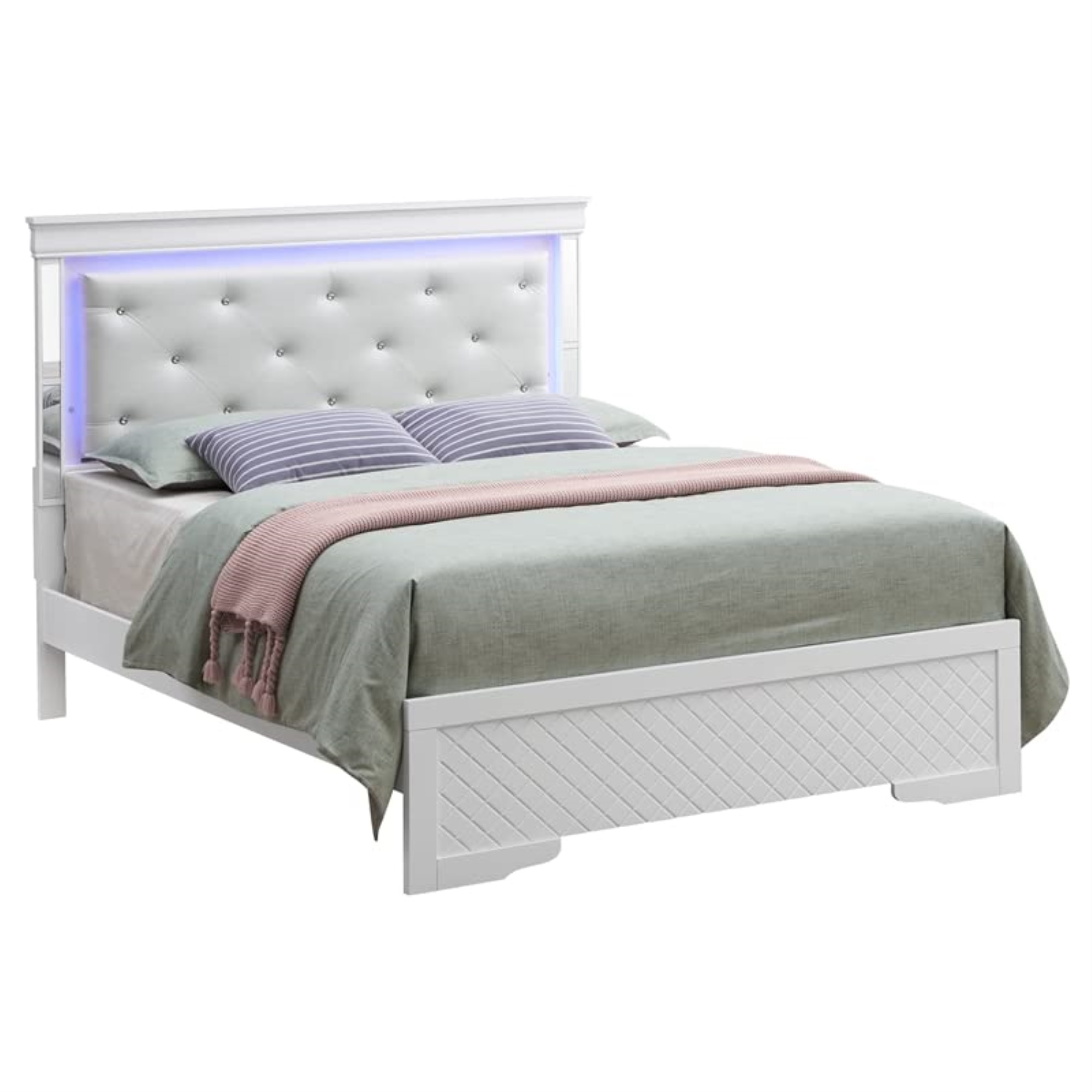 Glory Furniture Verona King Size Wood Bed White Pearlescent