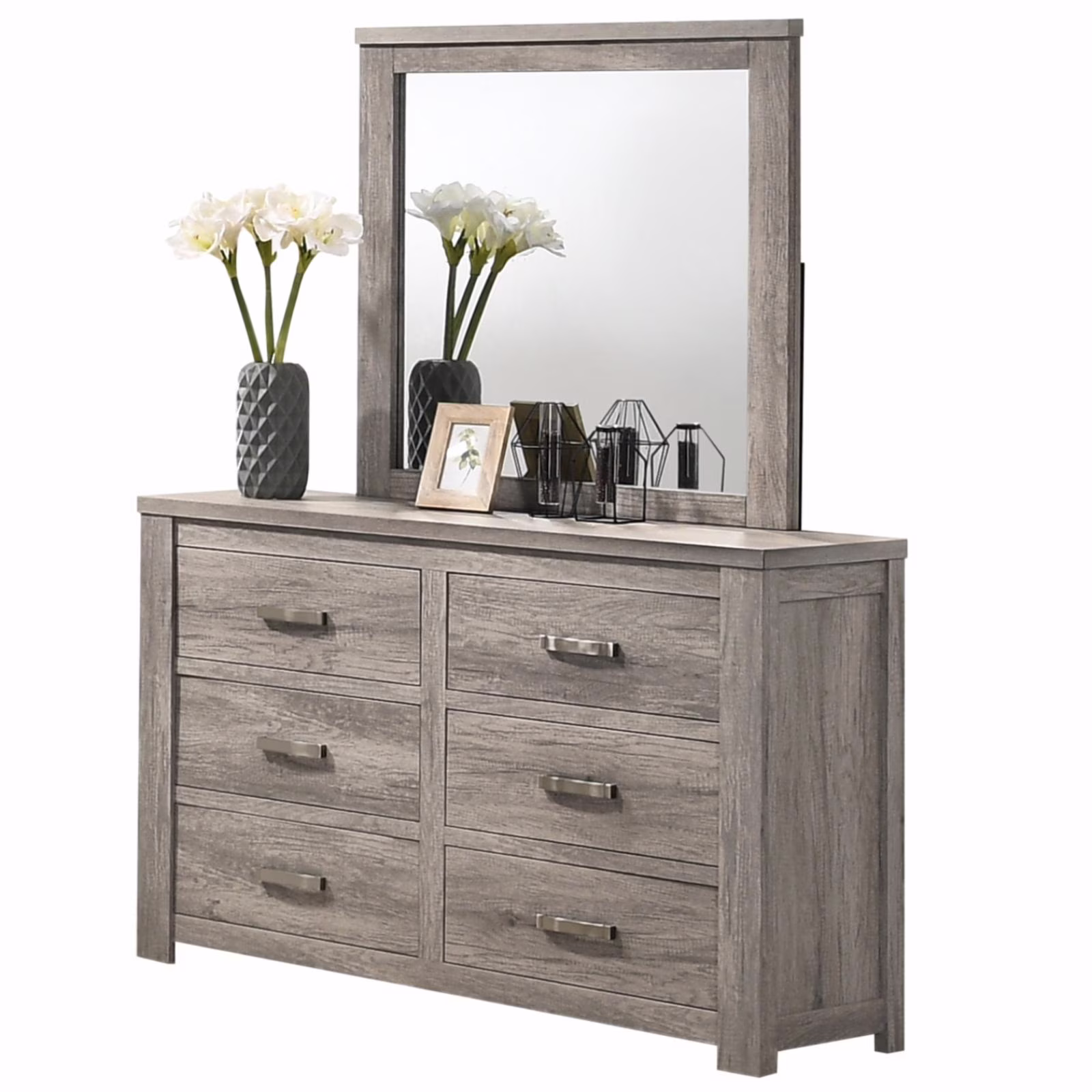 Roundhill Furniture Floren Contemporary 6-Drawer Dresser with Mirror