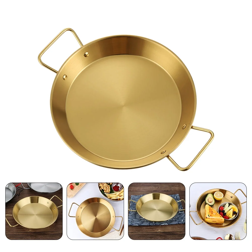 NUOLUX 1pc Household Frying Saucepan Binaural Stainless Steel Pan Pasta Plate(Golden)
