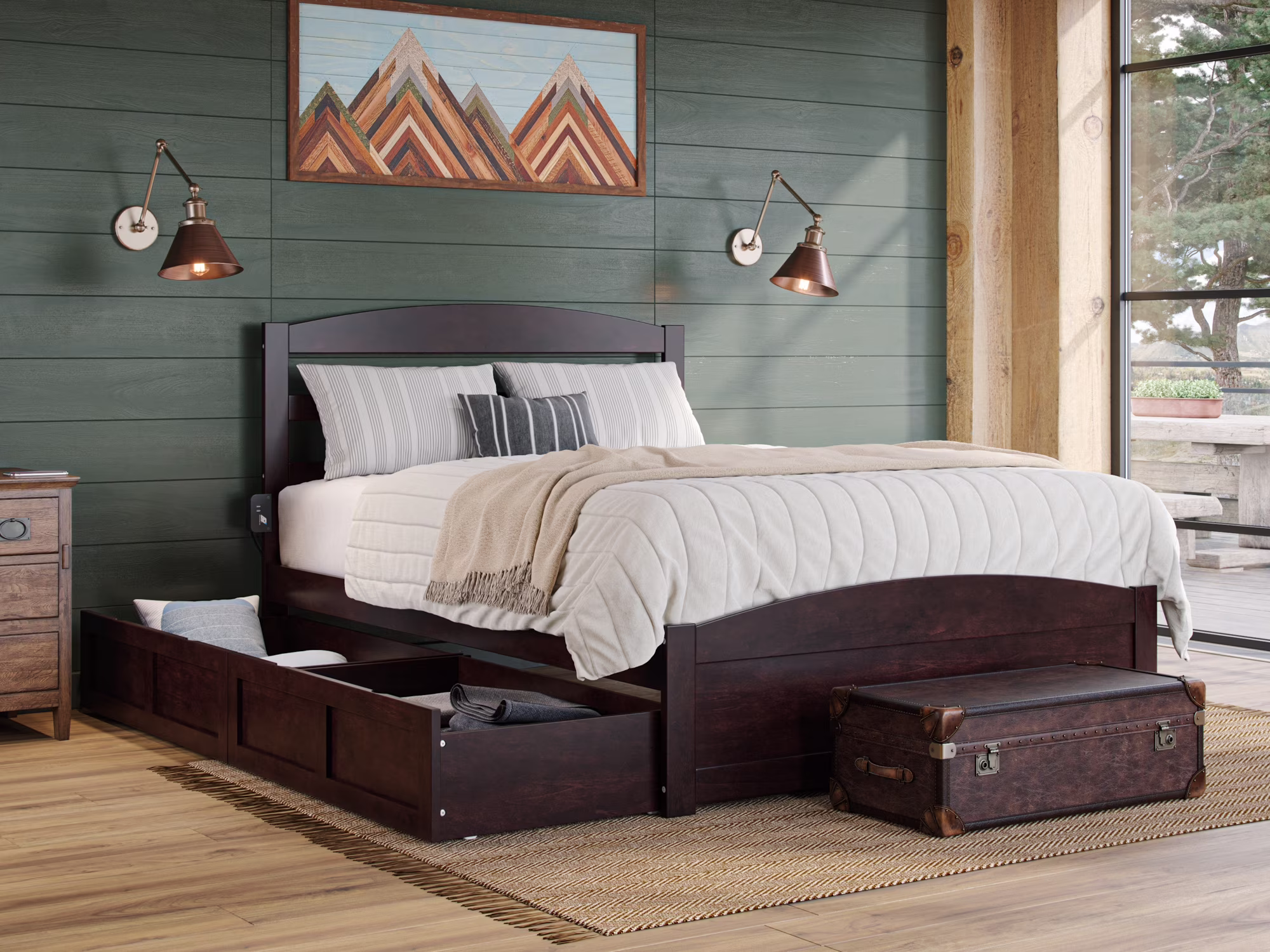 AFI Warren Queen Wood Platform Bed with Headboard Footboard & 2 Storage Drawers, Espresso