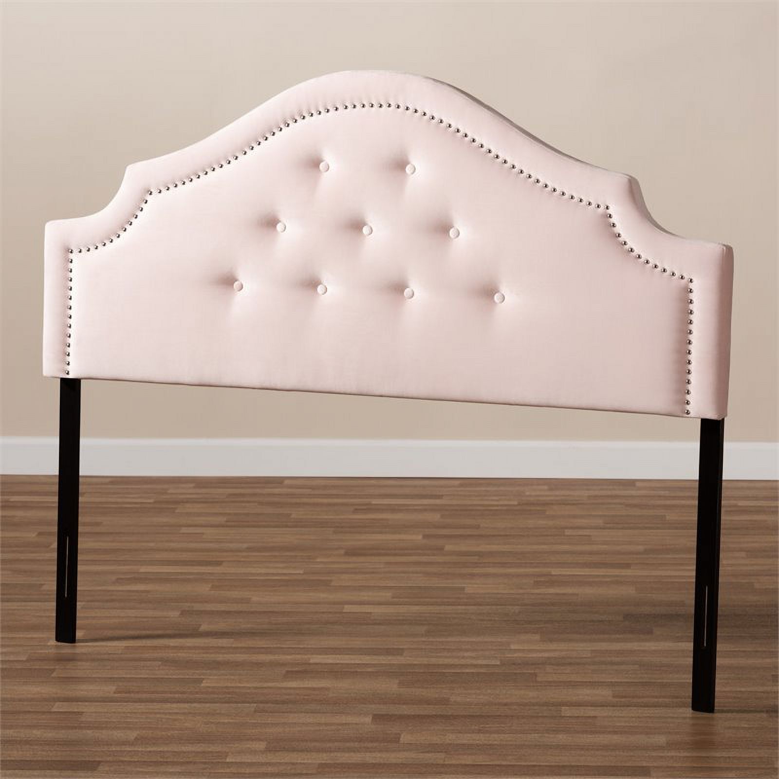 Bowery Hill Modern Velvet Tufted and Full Headboard in Light Pink