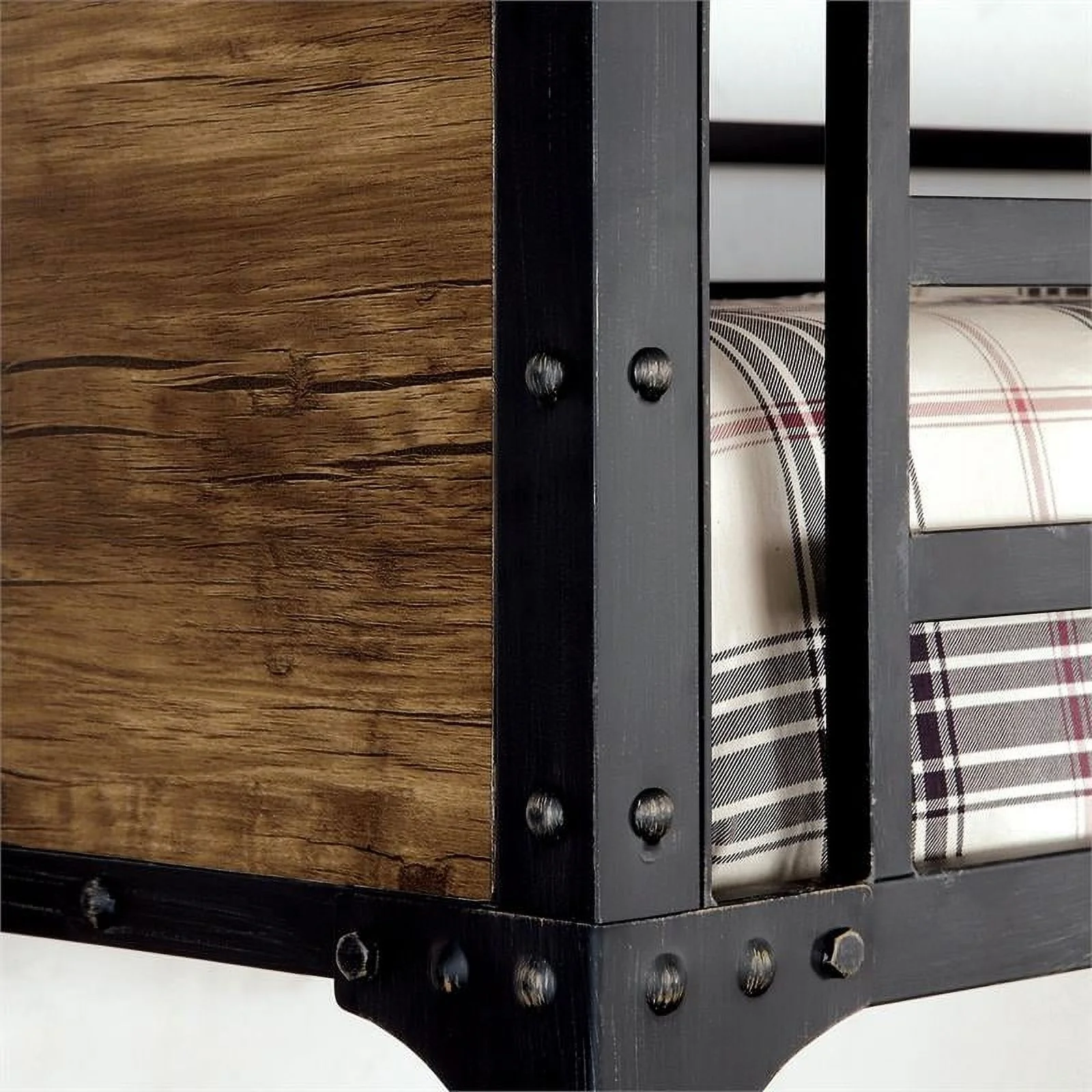 Bowery Hill Modern Steel Metal/Wood Full Over Full Bunk Bed in Black