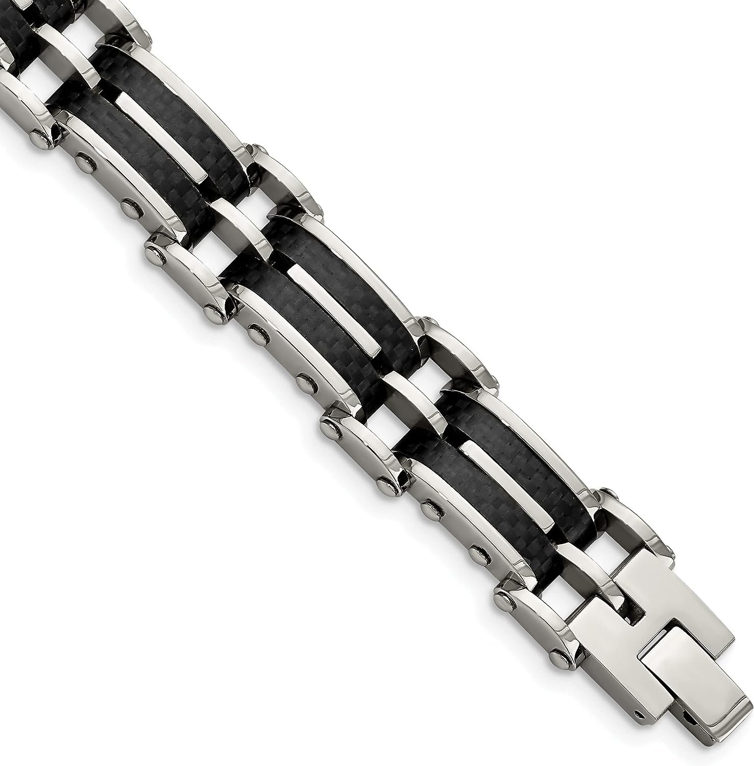 Chisel Stainless Steel Polished with Solid Black Carbon Fiber Link Bracelet - 8