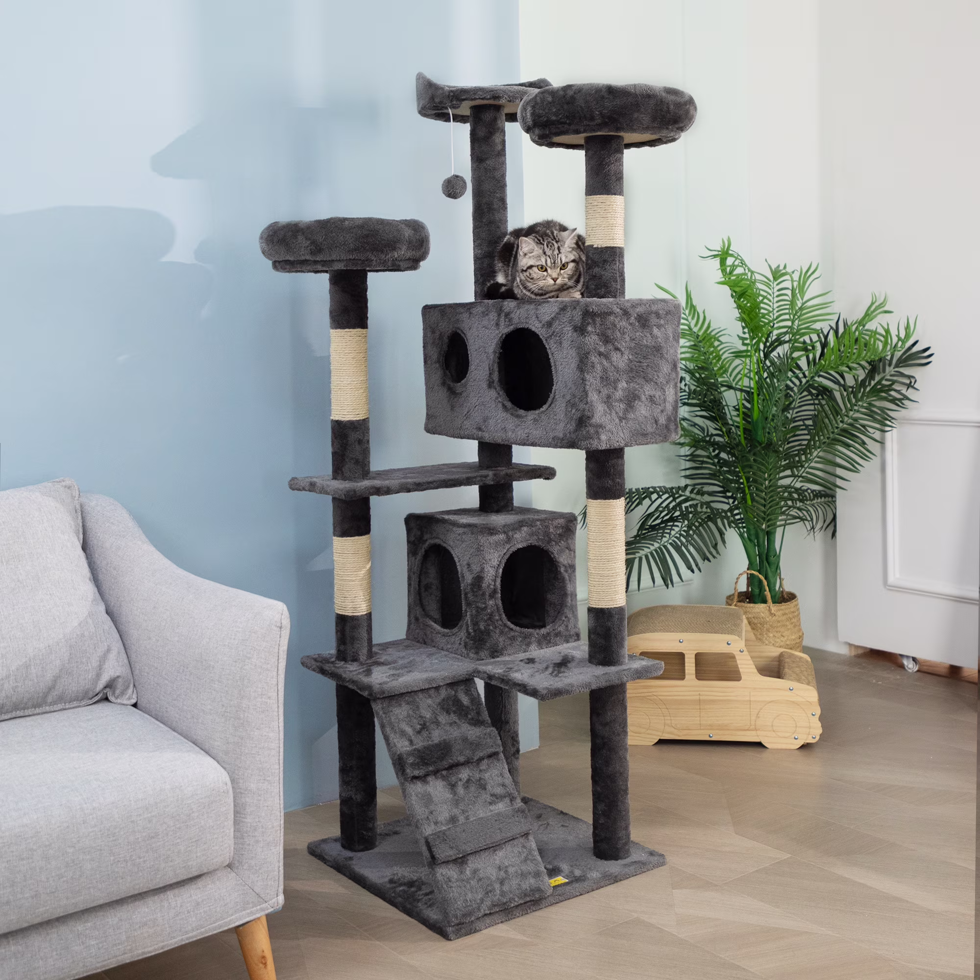 Coziwow 60-in Cat Tree W/ Scratching Post Tower Condo and Perch, Gray