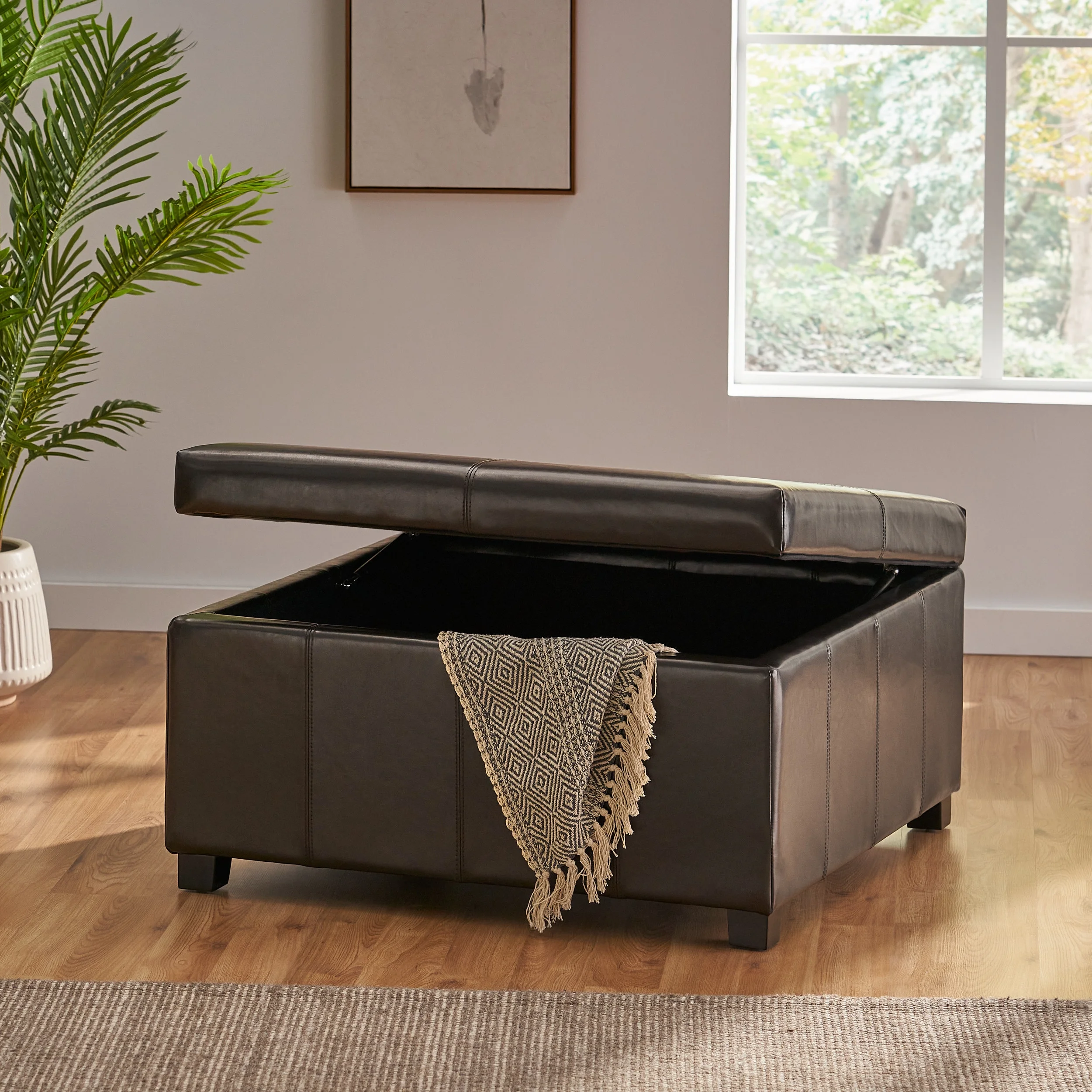 Forrester Espresso Bonded Leather Square Storage Ottoman