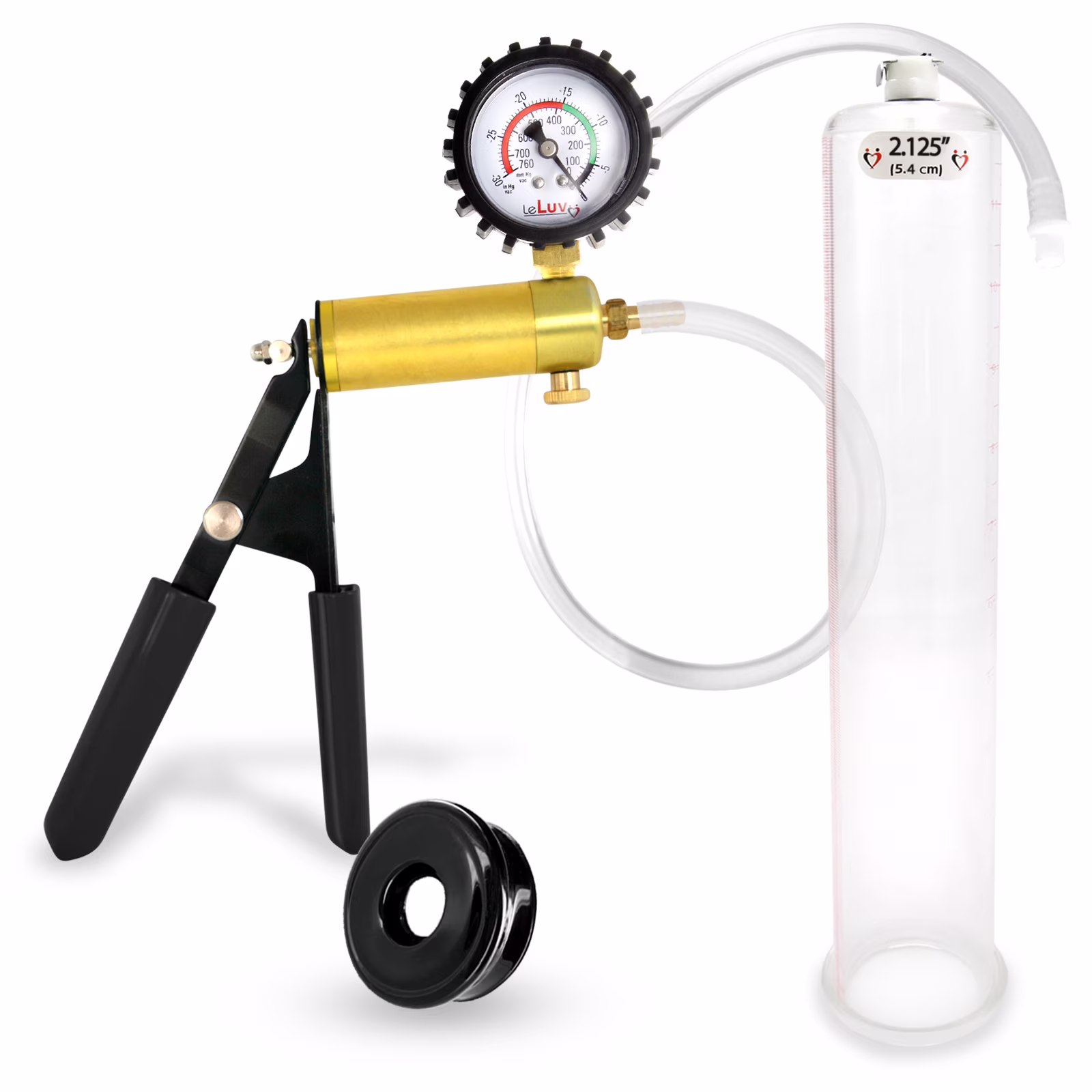 LeLuv Ultima Penis Pump w/ Black Handle, Rubber Grip + Protected Gauge | TPR Seal | 12