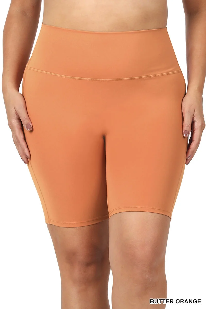 Zenana Women & Plus Athletic High Rise Wideband Workout Outseam Biker Shorts