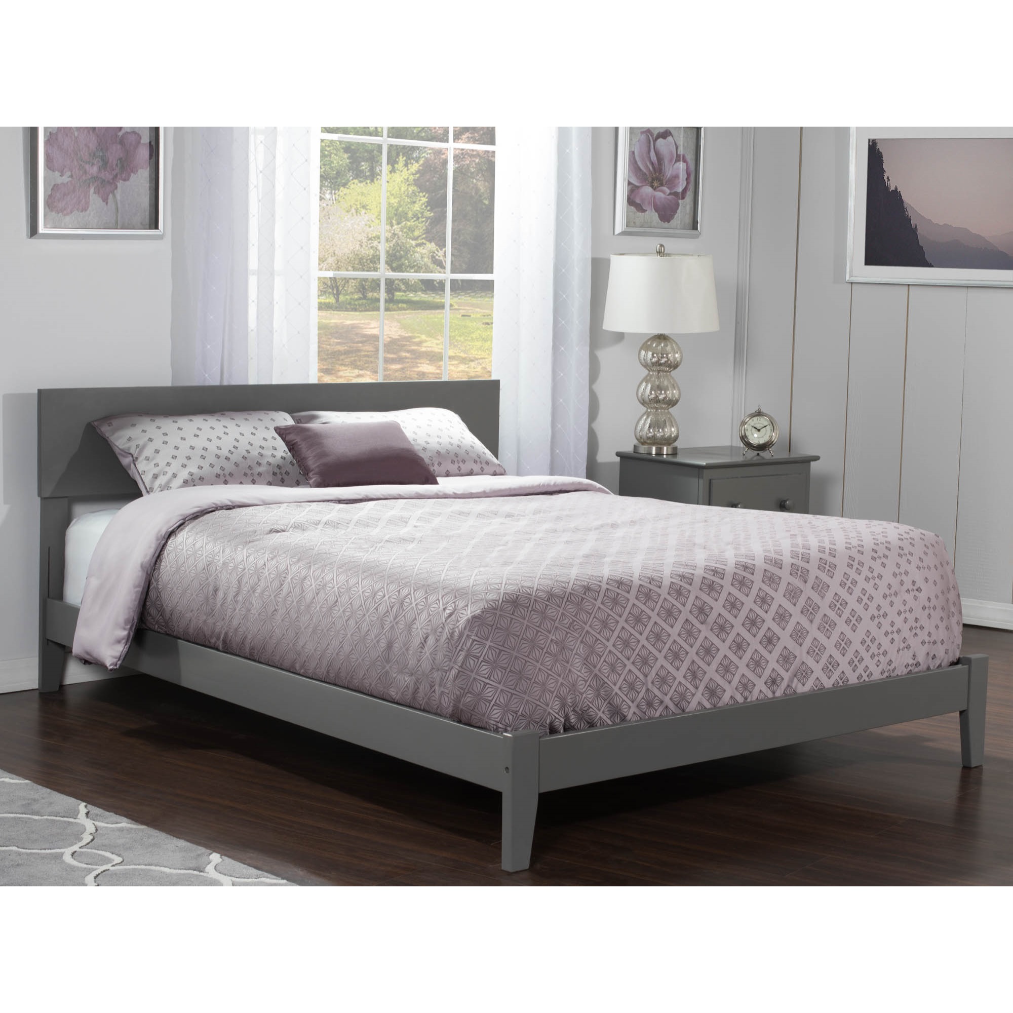 Orlando Queen Low Profile Wood Platform Bed in Grey