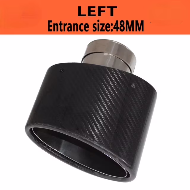 Glossy Carbon Fiber Muffler Tip Exhaust Pipe Nozzle Decoration Stainless Steel Silver Oval 150mm Tilting Left Righ