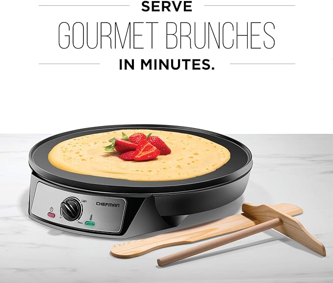 Open Box Chefman Electric Crepe Maker & Griddle Precise Temperature Control Skillet BLACK