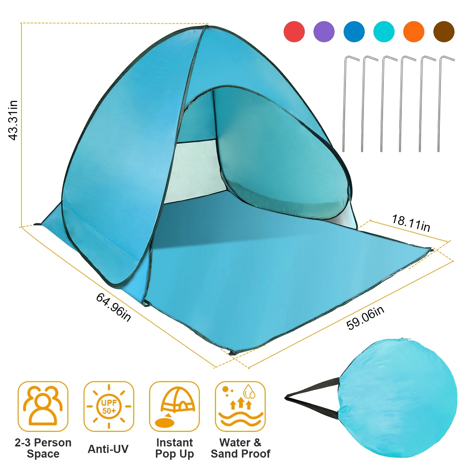Pop Up Beach Tent iMounTEK Waterproof Anti-UV 2/3 Person Camping Tent for Beach Camping Fishing Lake
