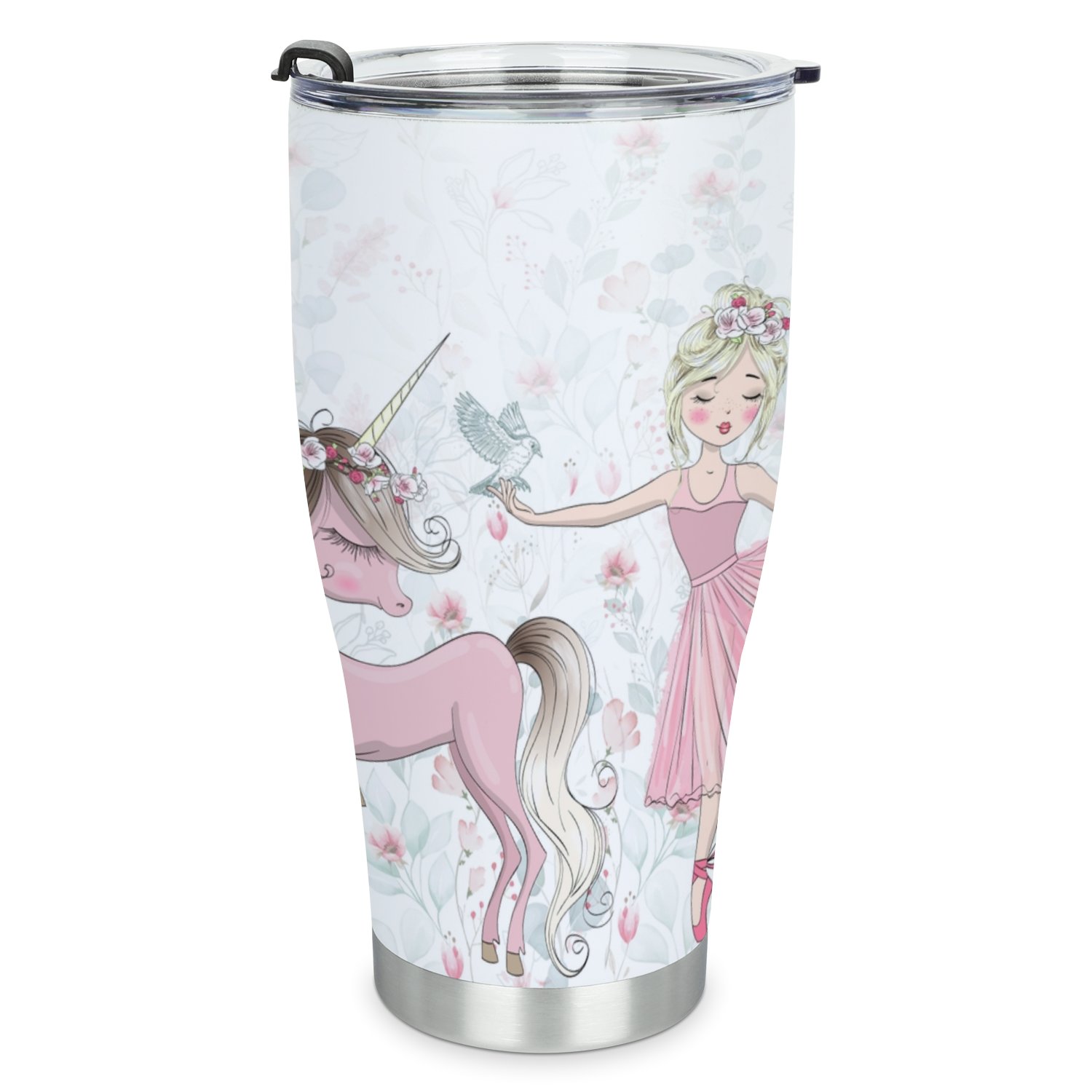 Hidove Stainless Steel Tumbler, Wallpaper beautiful Princess and unicorn 30oz Leak Proof & Stainless Steel Bottle for Hot & Cold Drinks - Coffee Travel Mug, Water Metal Canteen, Thermal Cup