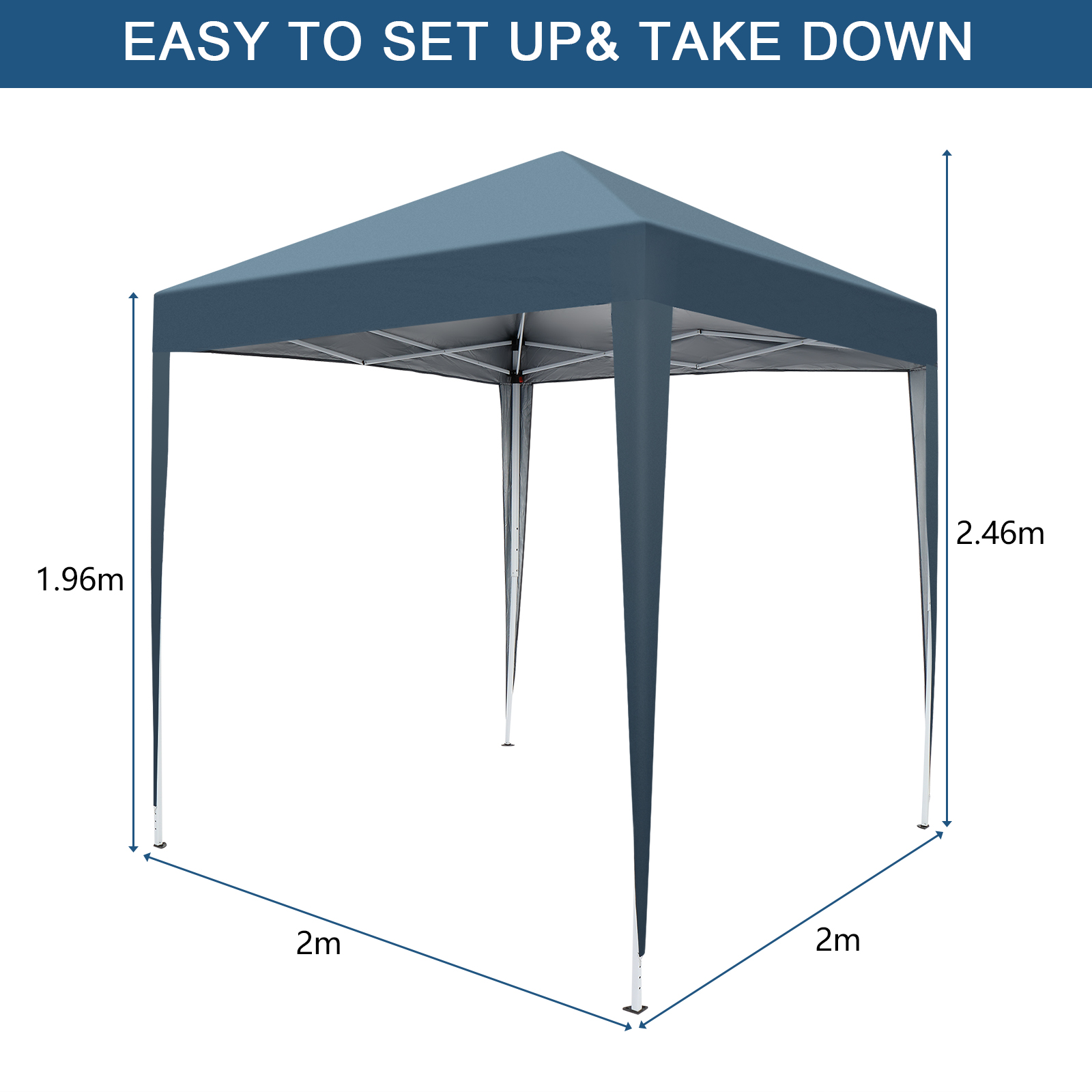 2 x 2m Practical Waterproof Right-Angle Folding Tent - Portable Blue Shelter for Outdoor Camping Trips