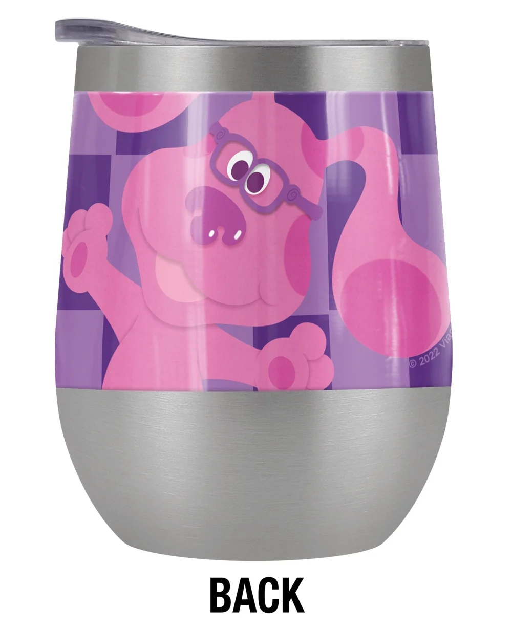Blues Clues Official Blue'S Clues Large Magenta 12 oz Stemless Tumbler, Stainless Steel Travel Cup|Lake Tumbler|Insulated with Leak Resistant Slide-Lock Lid
