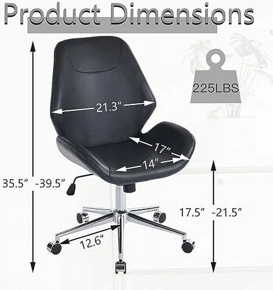 xrboomlife Armless Office Desk Chair  Mid-Back PU Leather Computer Task Chair with  Degree Swivel Wheels  Adjustable Height  Tilt  - Grey