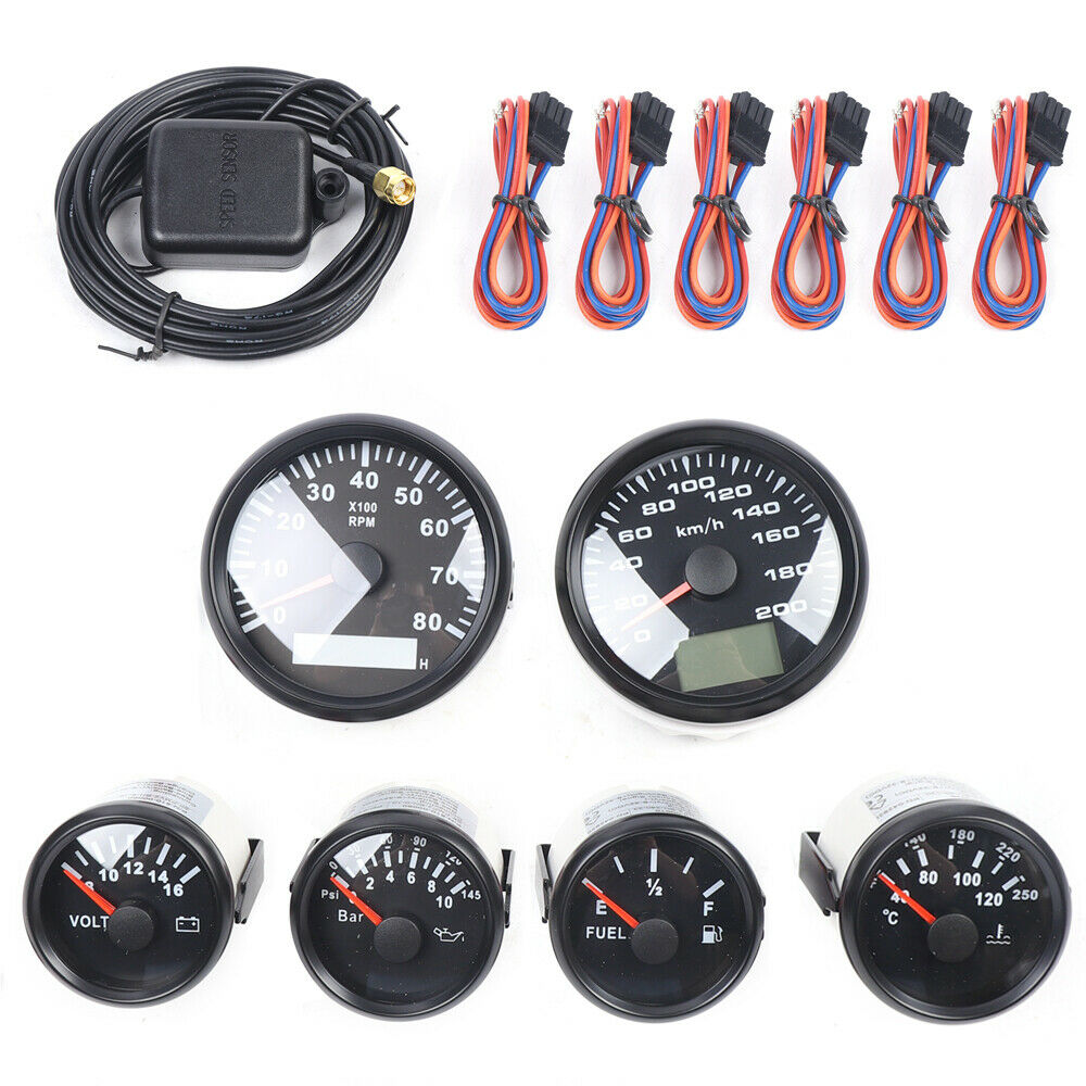 6 Gauge set Speedo 8000RPM Tacho Fuel Volts Oil Pressure Temp LCD For Car Marine 6 Gauge Set Digital Speedometer Tacho Fuel Temp For Car Marine Boat 0-200KM/H 6 Pcs Instrument Gauge Kit