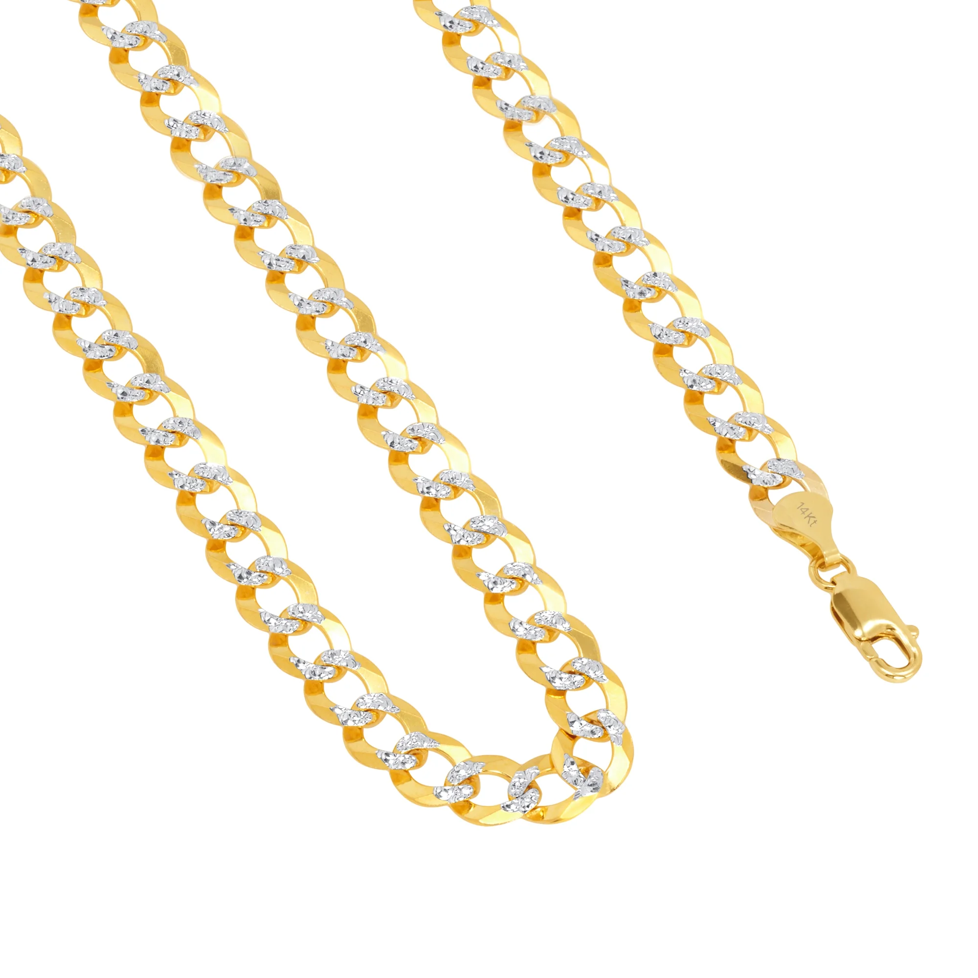 Nuragold 14k Yellow Gold Solid 10mm Cuban Chain Curb Link Diamond Cut Pave Two Tone Bracelet, Mens Jewelry 8