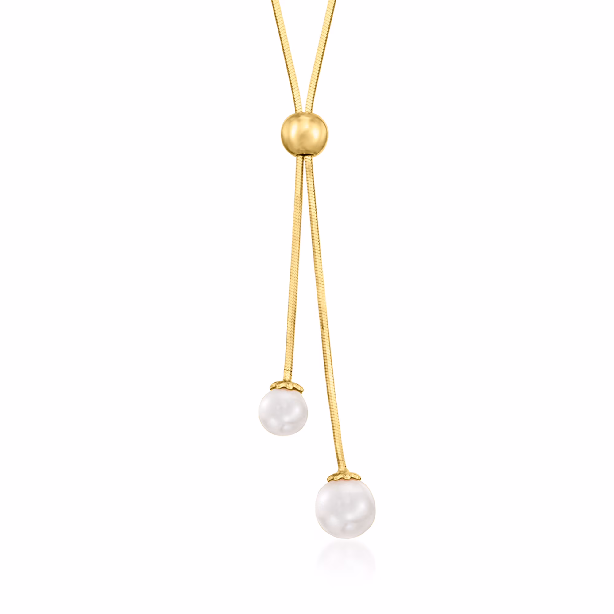Ross-Simons Italian 6-8mm Cultured Pearl Lariat Necklace in 18kt Gold Over Sterling, Women's, Adult