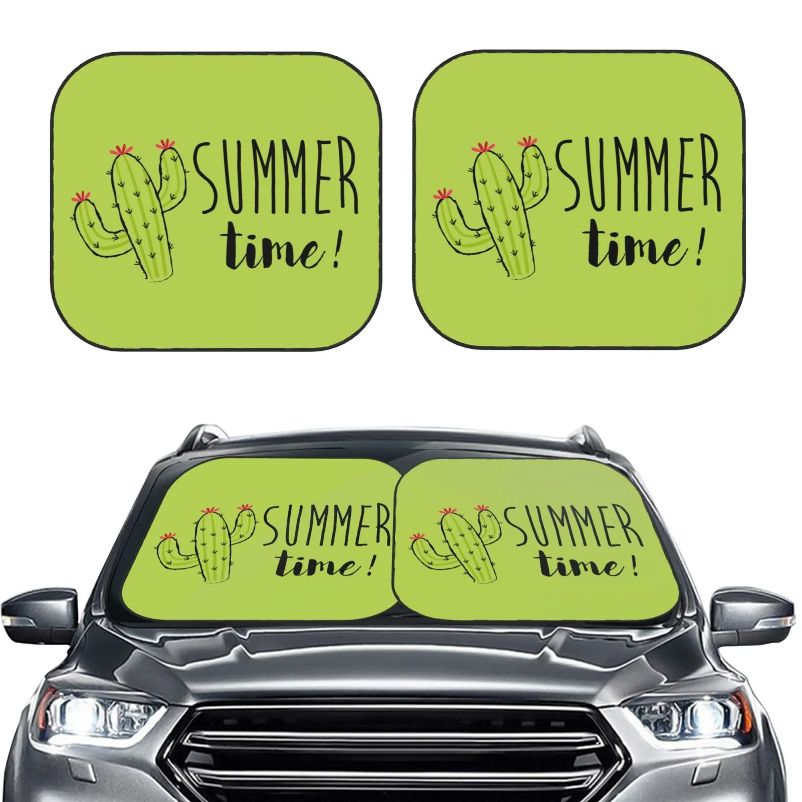 Lukts Summer Time Print 2 Piece Car Sun Shade Windshield,Foldable Car Shade Front Windshield With Keeps Your Vehicle Cool, For Most Sedans Suv And Trucks - Small